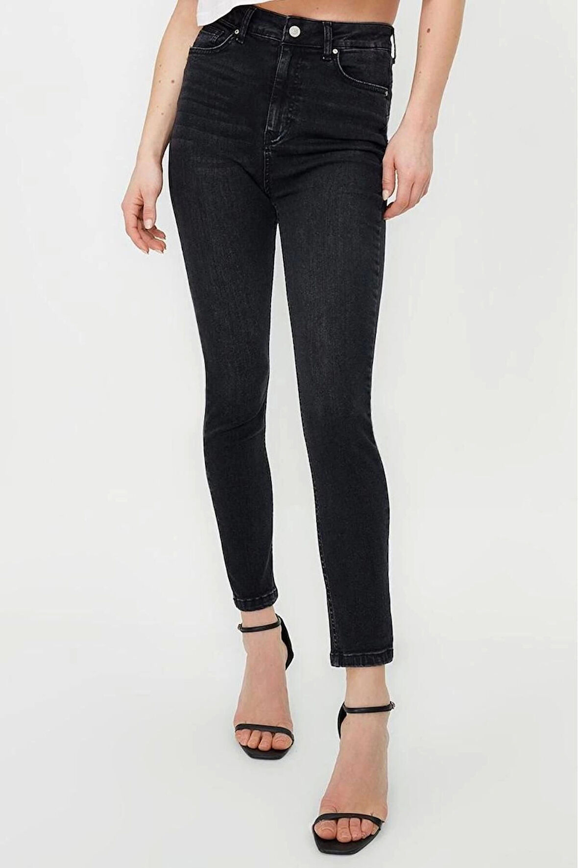 Kadın Moda Şık Kot Pantolon Dar Paça Regular Boy Denim Yüksek Bel Skinny Jeans