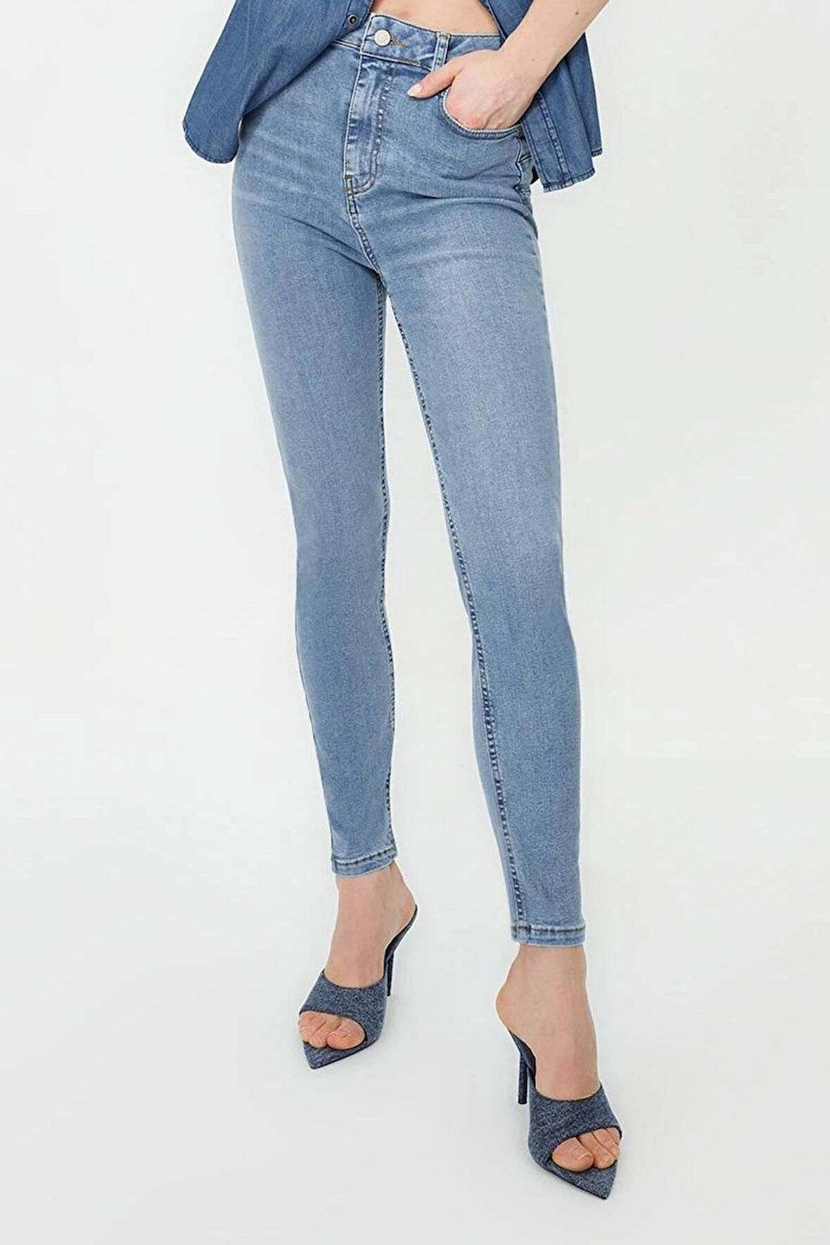 Kadın Moda Şık Kot Pantolon Dar Paça Regular Boy Denim Yüksek Bel Skinny Jeans