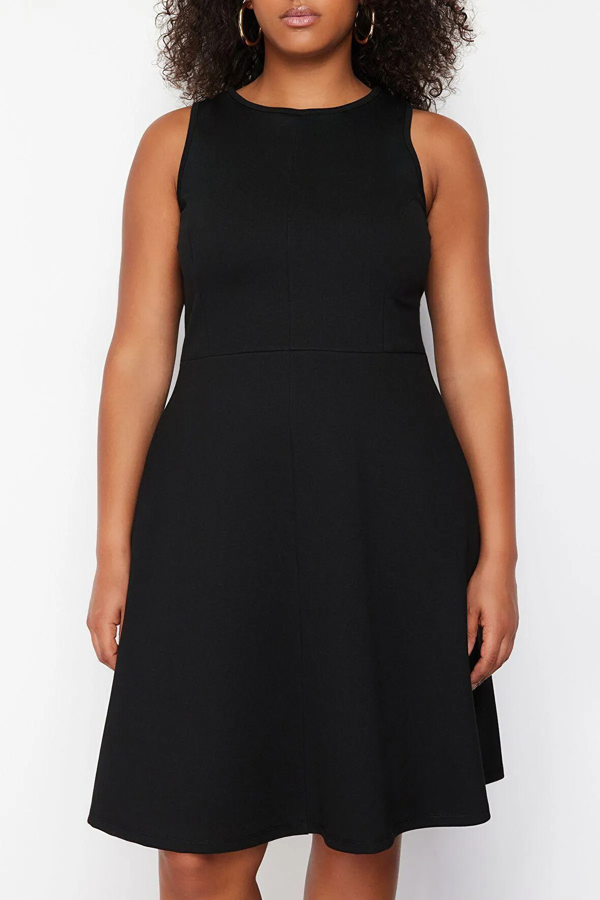 Yeni Slim Casual Günlük İnterlok Örme Halter Yaka Kolsuz Kol Skater Mini Boy Büyük Beden Elbise