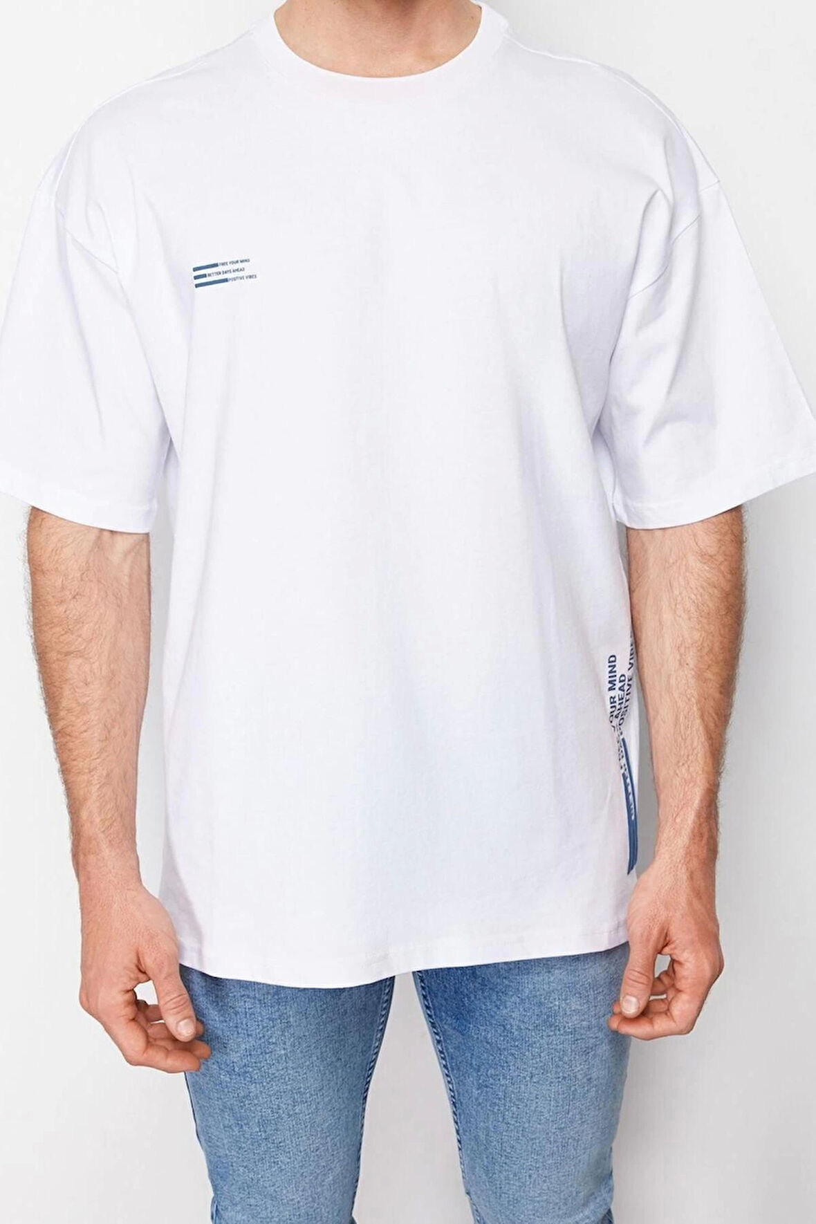 Yeni Sezon Oversize %100 Pamuk Bisiklet Yaka Kısa Kol Slogan Desenli Günlük T-Shirt