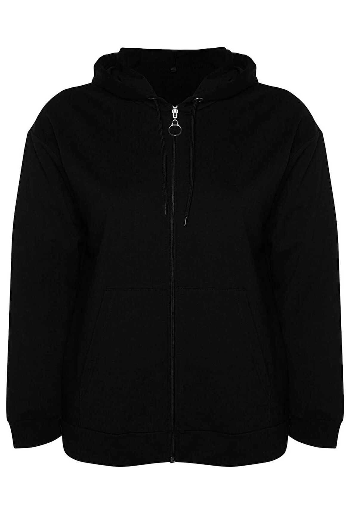 Kadın Büyük Beden Moda Şık Relaxed Kapüşonlu Düşük Kol Uzun Fermuarlı İnce Örme Sweatshirt