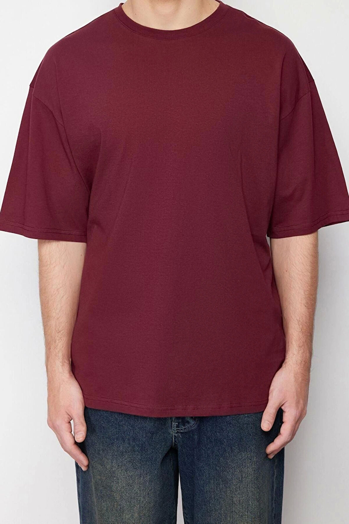 Yeni Sezon Oversize %100 Pamuk Bisiklet Yaka Kısa Kol Düz Desenli Günlük T-Shirt