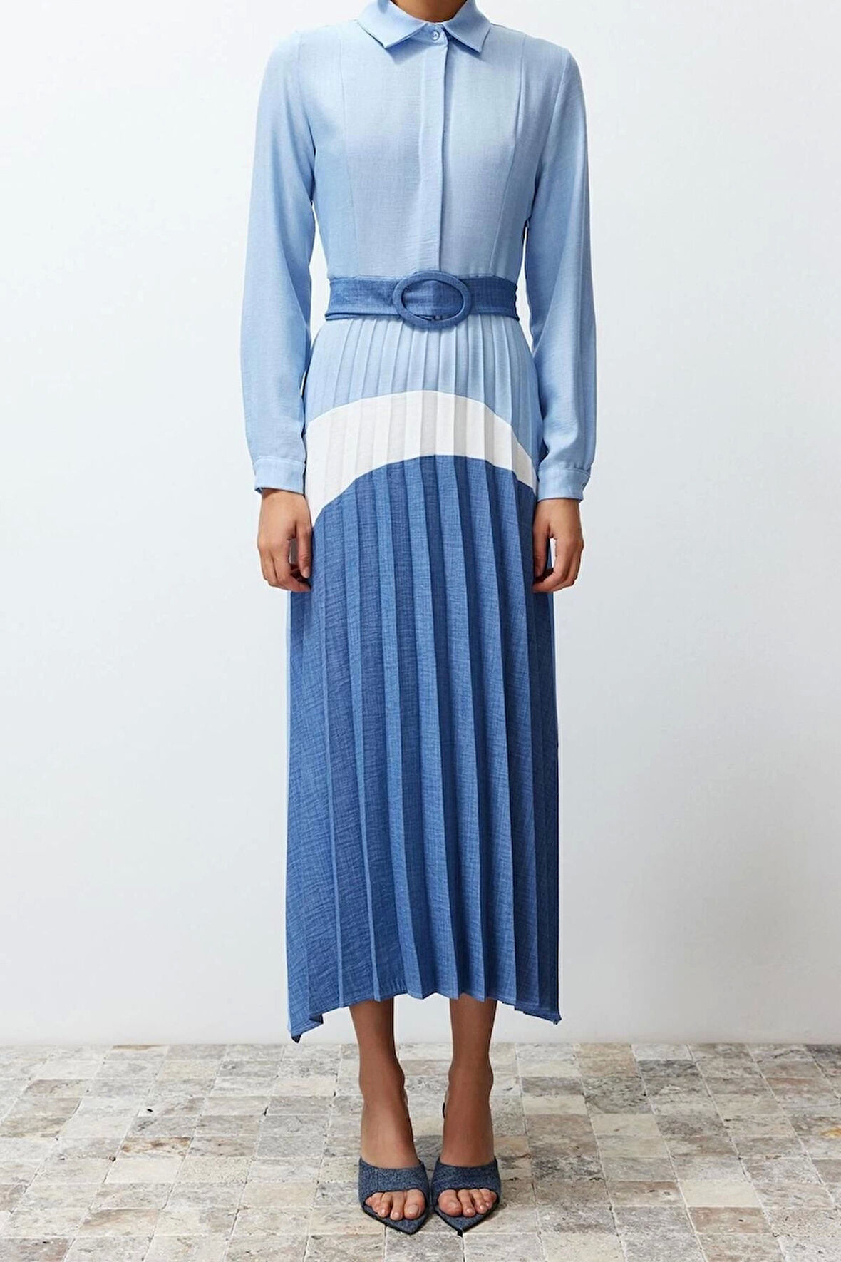 Yeni Regular Günlük Terrycotton Dokuma Gömlek Yaka Uzun Kol Gömlek Elbise Maxi Boy Tesettür Elbise