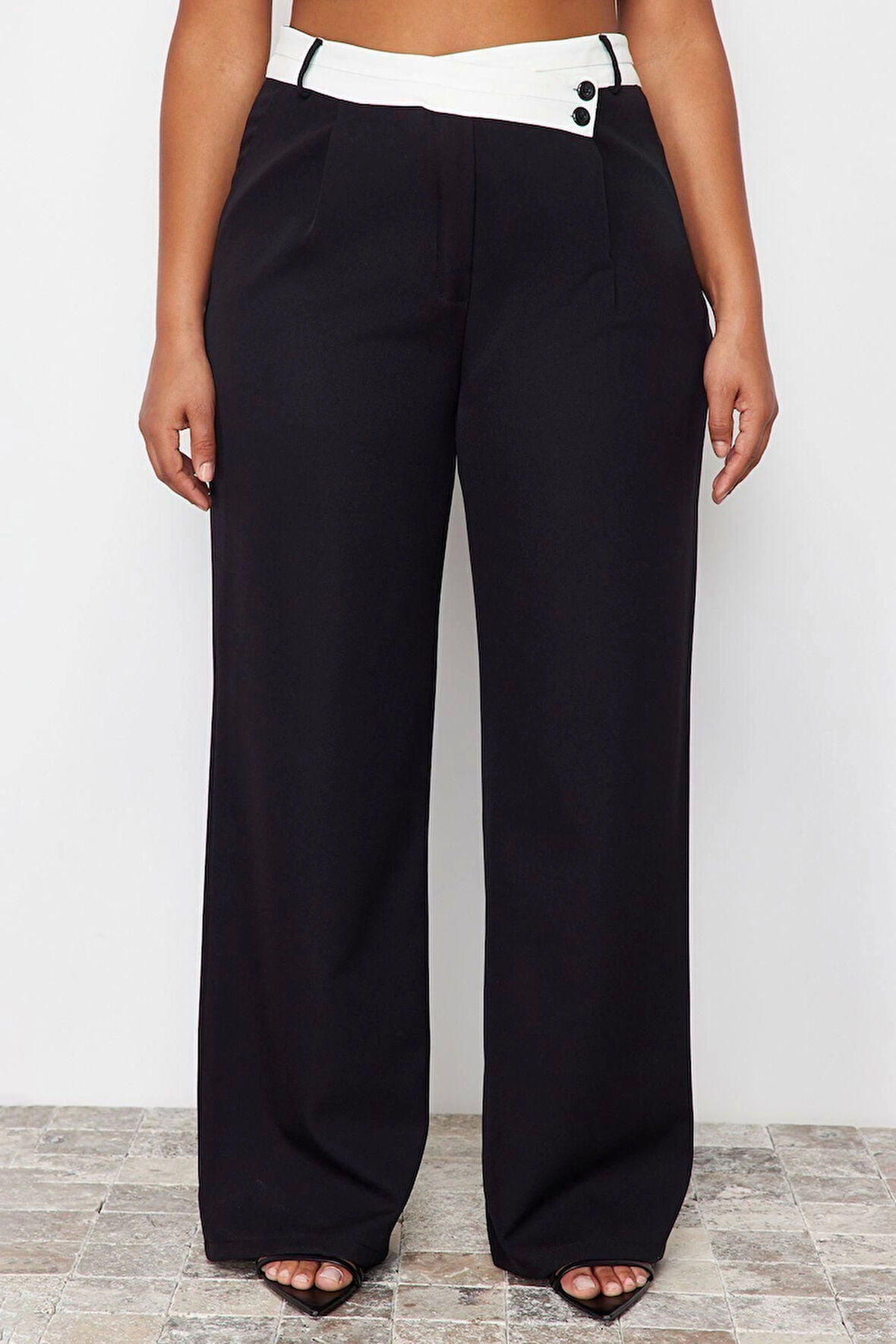 Kadın Yeni Moda Büyük Beden Geniş Paça Uzun Boy Dokuma Yüksek Bel Wideleg Pantolon