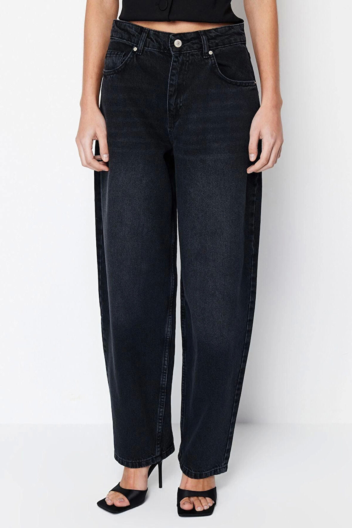 Kadın Moda Şık Kot Pantolon Boru Paça Regular Boy Denim Düşük Bel Skater Jeans