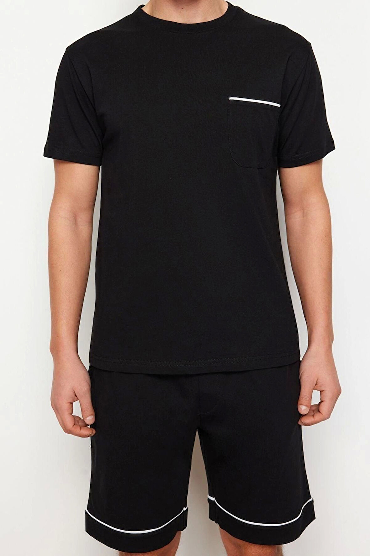 Erkek %100 Pamuk Bisiklet Yaka Kısa Kol Melanj Regular Fit Biyeli Örme Şortlu Pijama Takımı