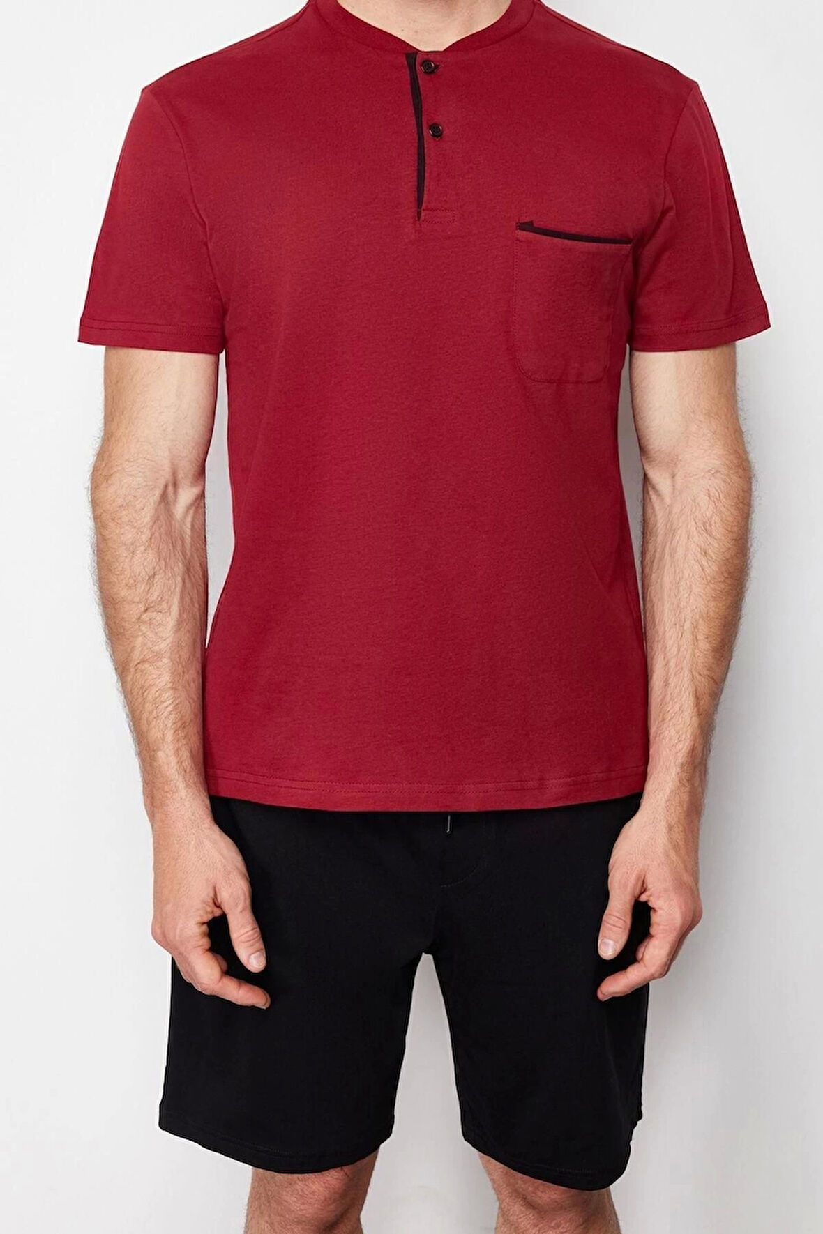 Erkek %100 Pamuk Bisiklet Yaka Kısa Kol Örme Şortlu Pijama Takımı