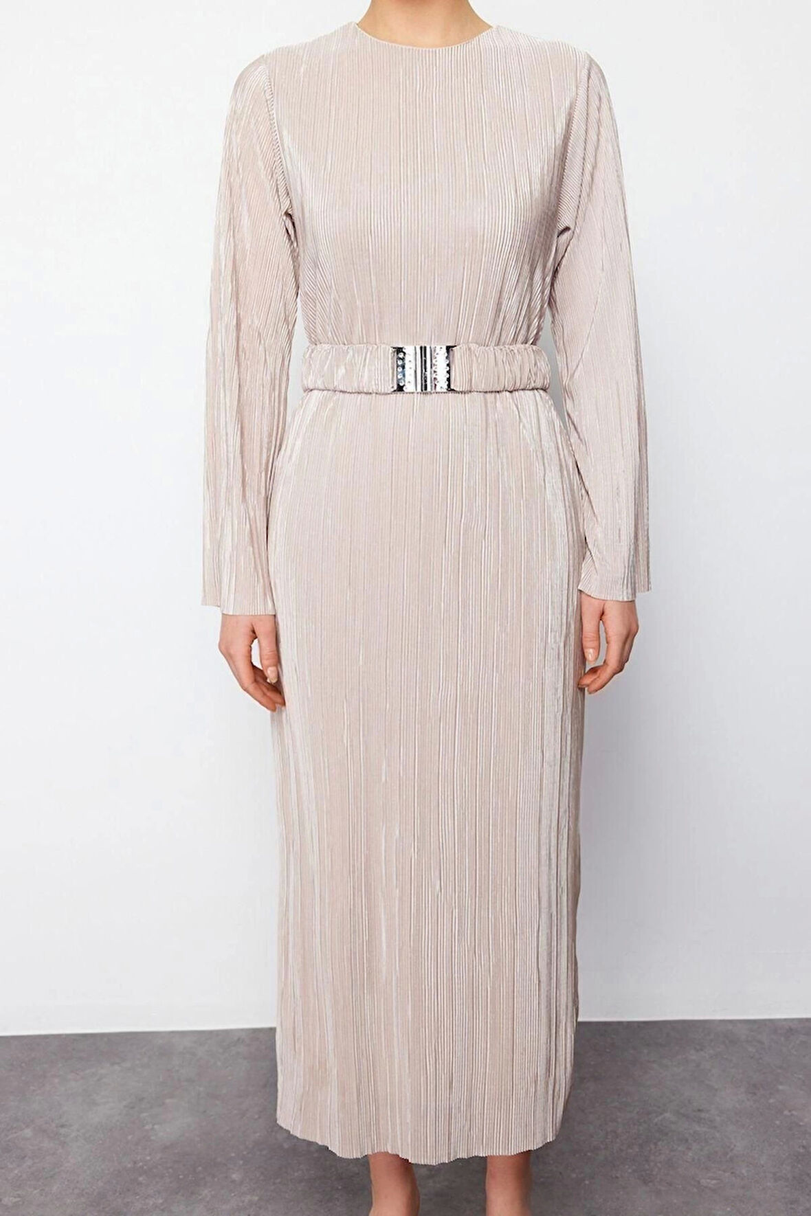 Yeni Regular Casual Günlük 2 İplik Örme Bisiklet Yaka Uzun Kol Basic Maxi Boy Tesettür Elbise