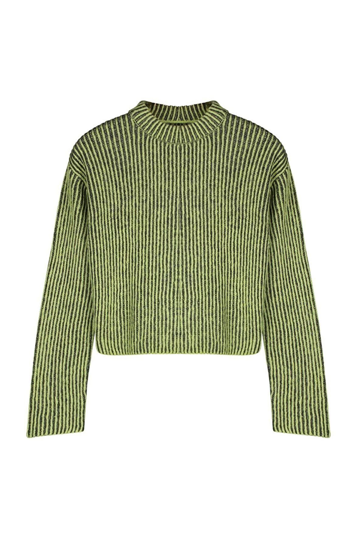 Kadın Moda Şık Bisiklet Yaka Standart Kol Crop Yumuşak Dokulu Triko Kazak