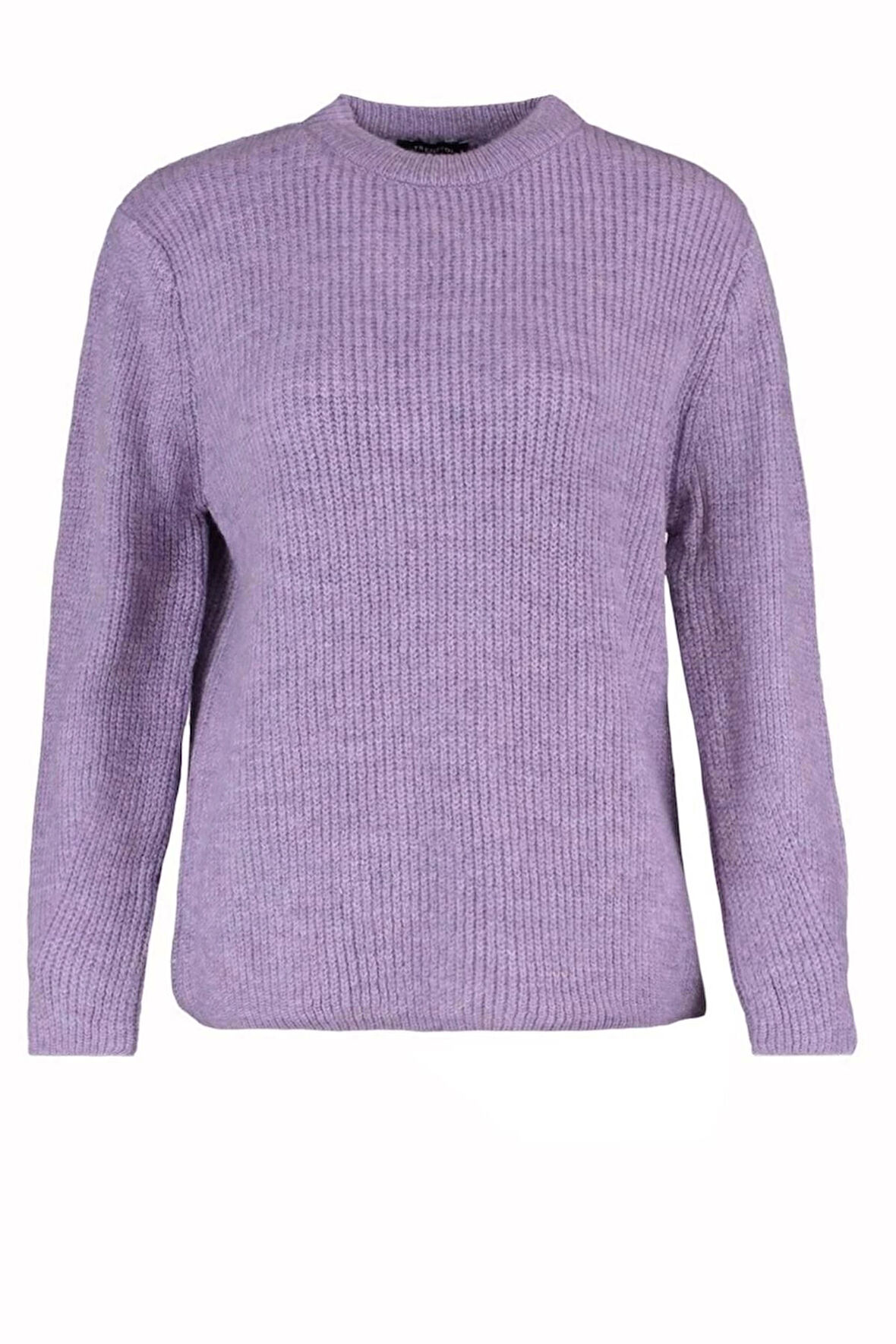 Kadın Moda Regular Bisiklet Yaka Uzun Kol Dokulu Geniş Kalıp Couple Yumuşak Dokulu Basic Triko Kazak