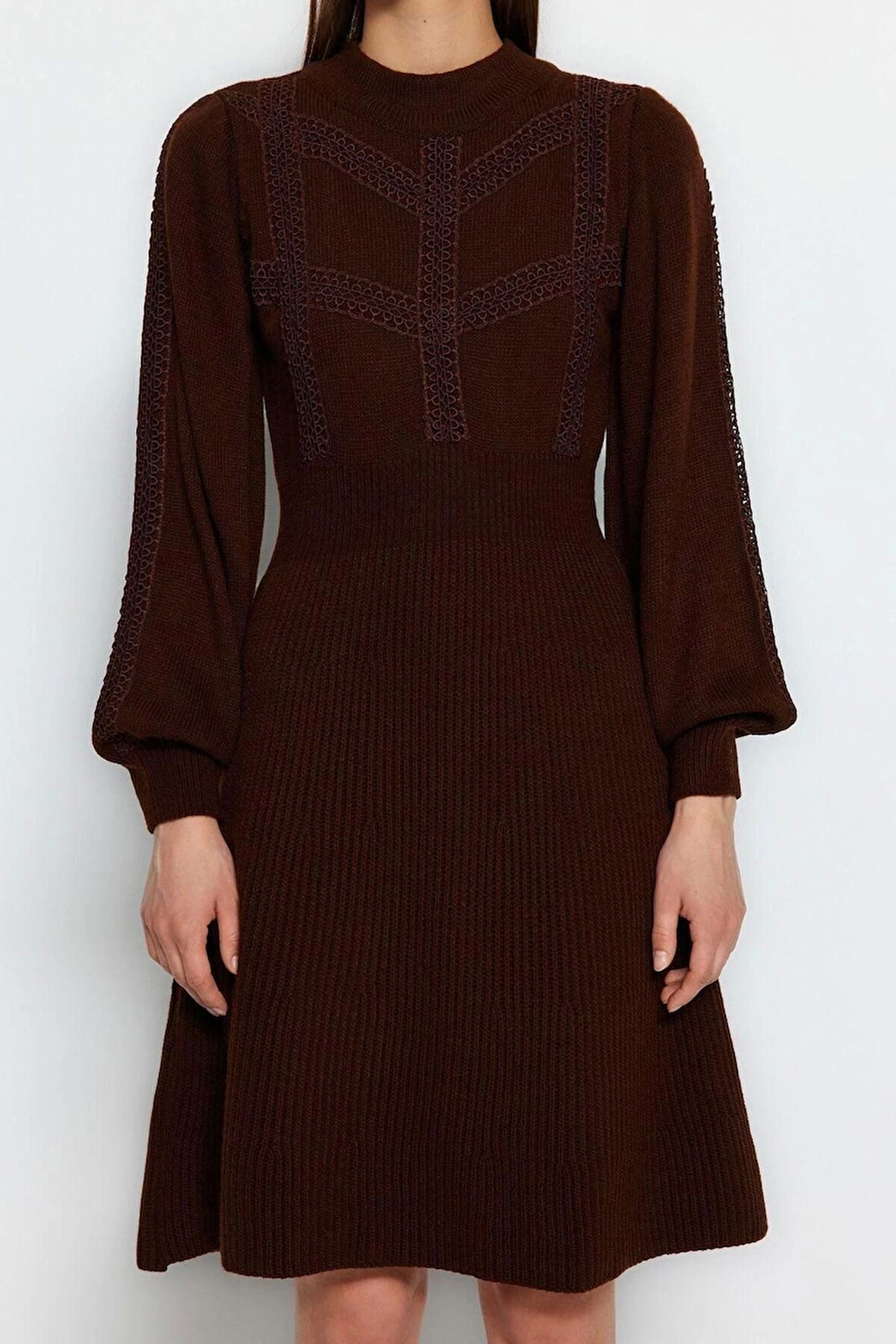 Yeni Regular Business Tek Plaka Triko Bisiklet Yaka Uzun Kol A-Line Mini Boy Elbise