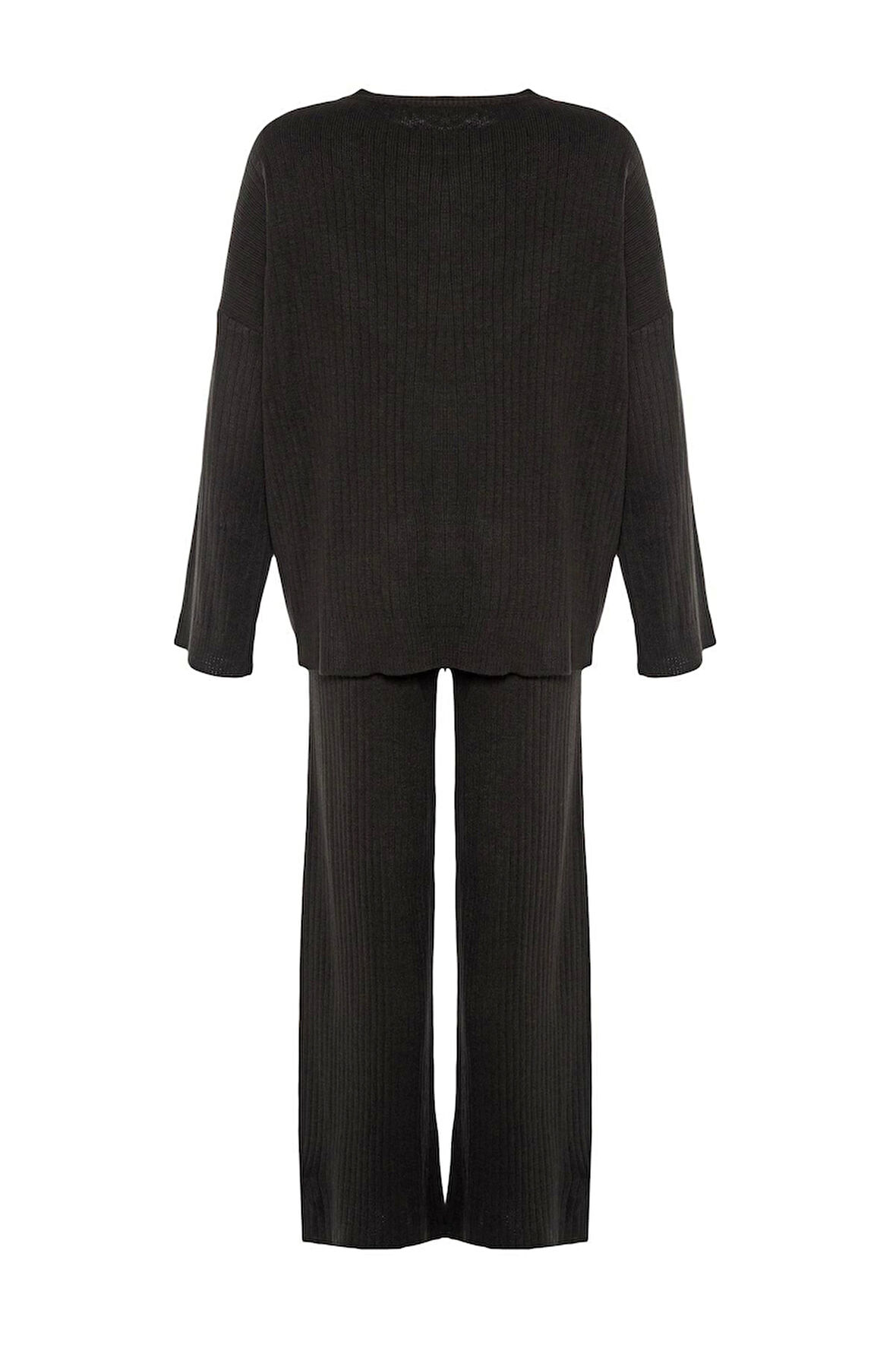 Kadın Moda Şık Boru Paça Regular Boy Uzun Kollu Basic Bisiklet Yaka Triko Alt-Üst Takım