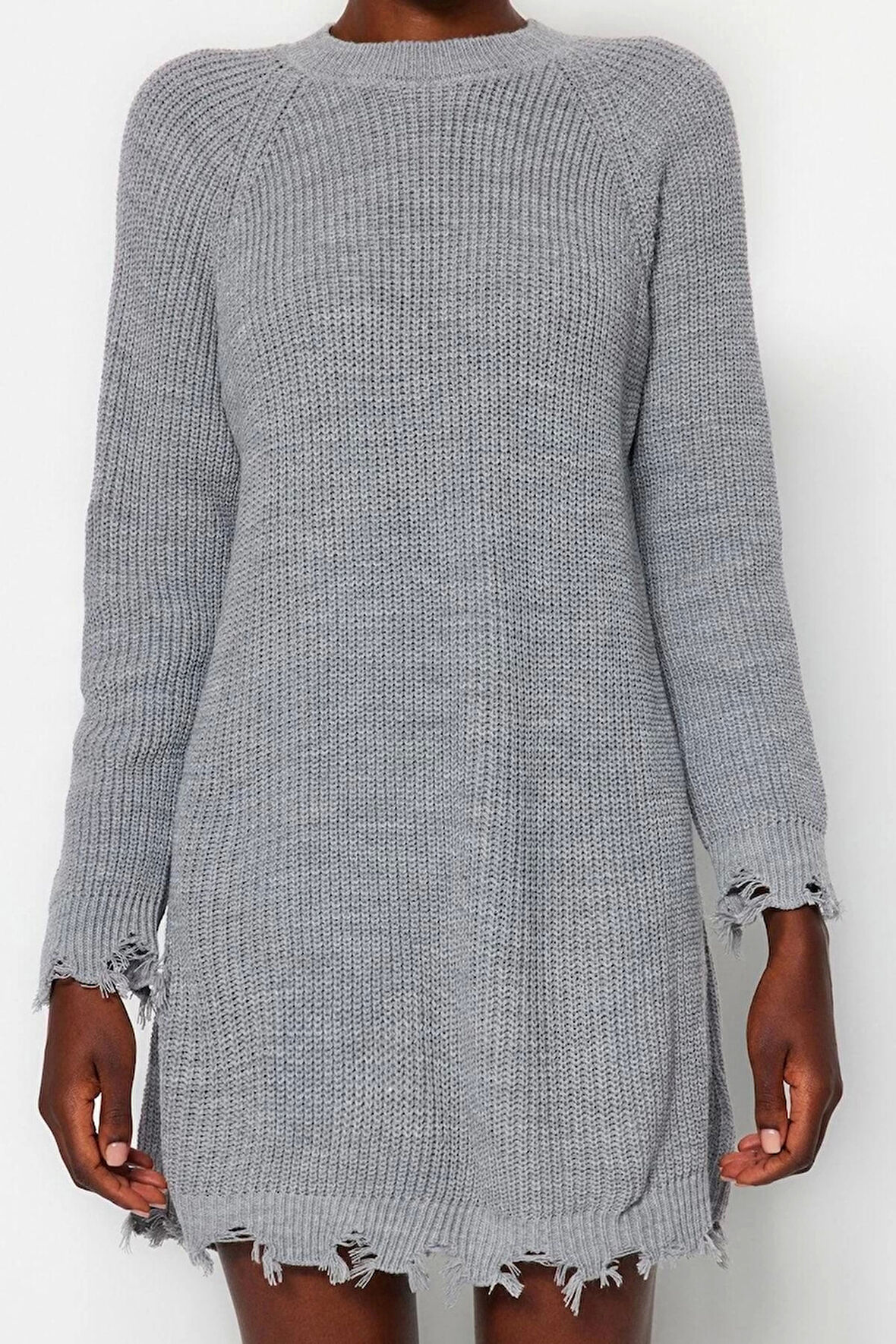 Yeni Oversize Casual Günlük Çift Plaka Triko Bisiklet Yaka Uzun Kol A-Line Mini Boy Elbise