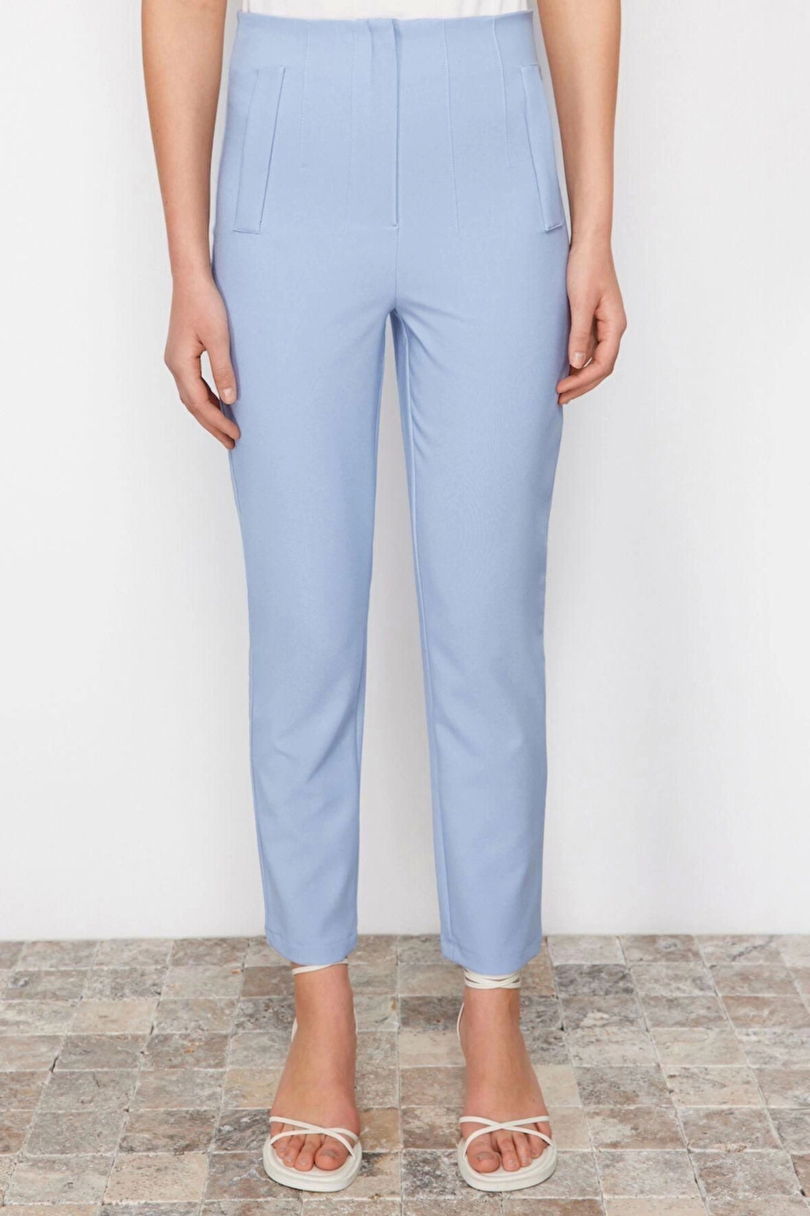 Kadın Yeni Moda Geniş Paça Regular Boy Dokuma Cigarette Kalıp Pensli Yüksek Bel Bilek Boy Pantolon