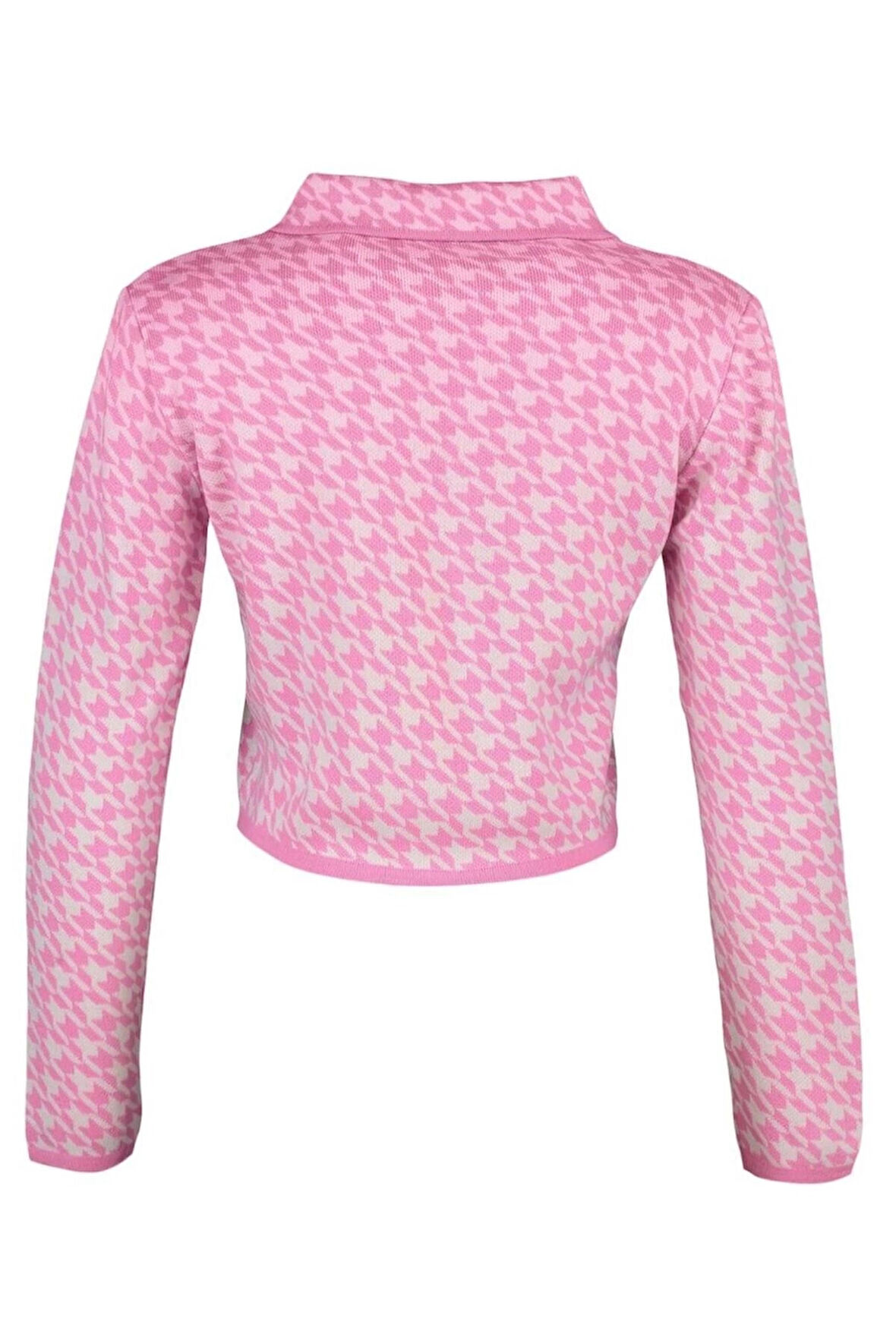 Kadın Moda Şık Crop Polo Yaka Uzun Kol Kazayağı Crop Yaka Detaylı Triko Hırka