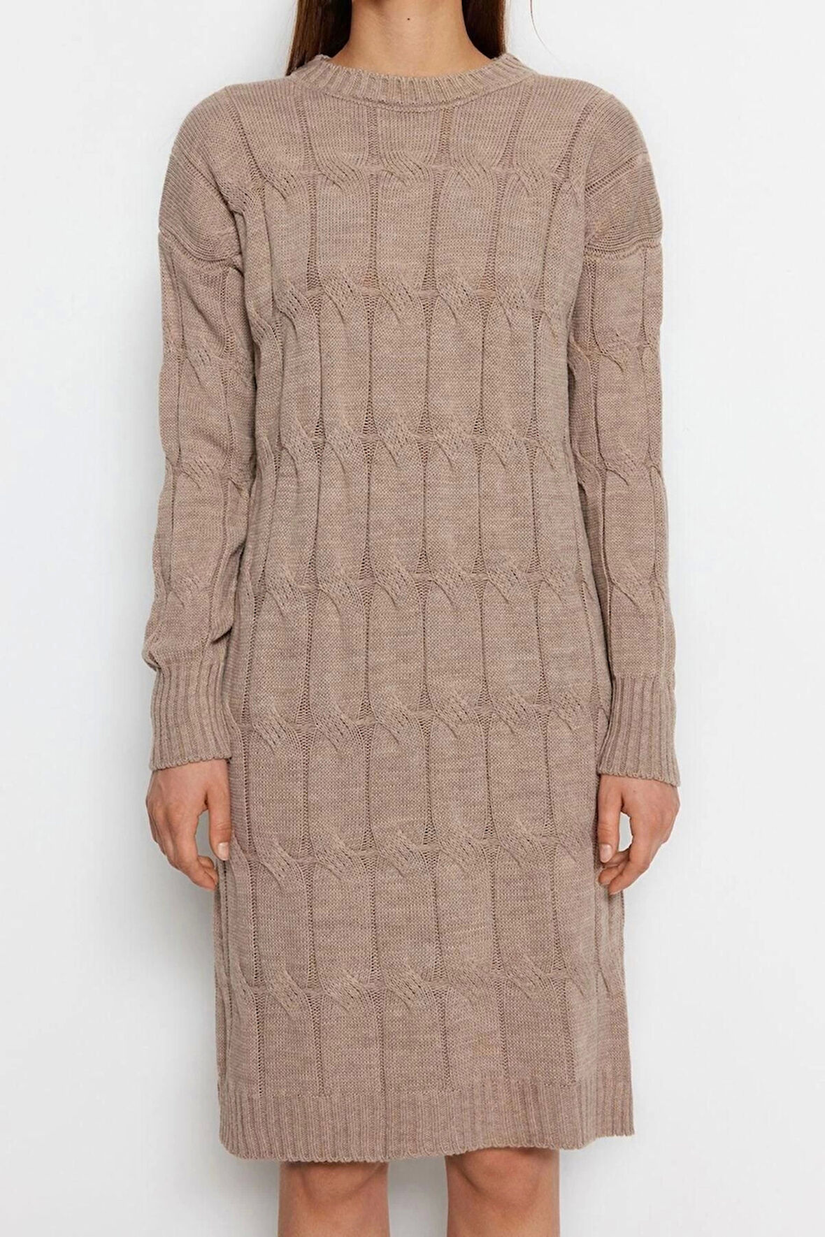 Yeni Oversize Casual Günlük Çift Plaka Triko Bisiklet Yaka Uzun Kol Shift Mini Boy Elbise