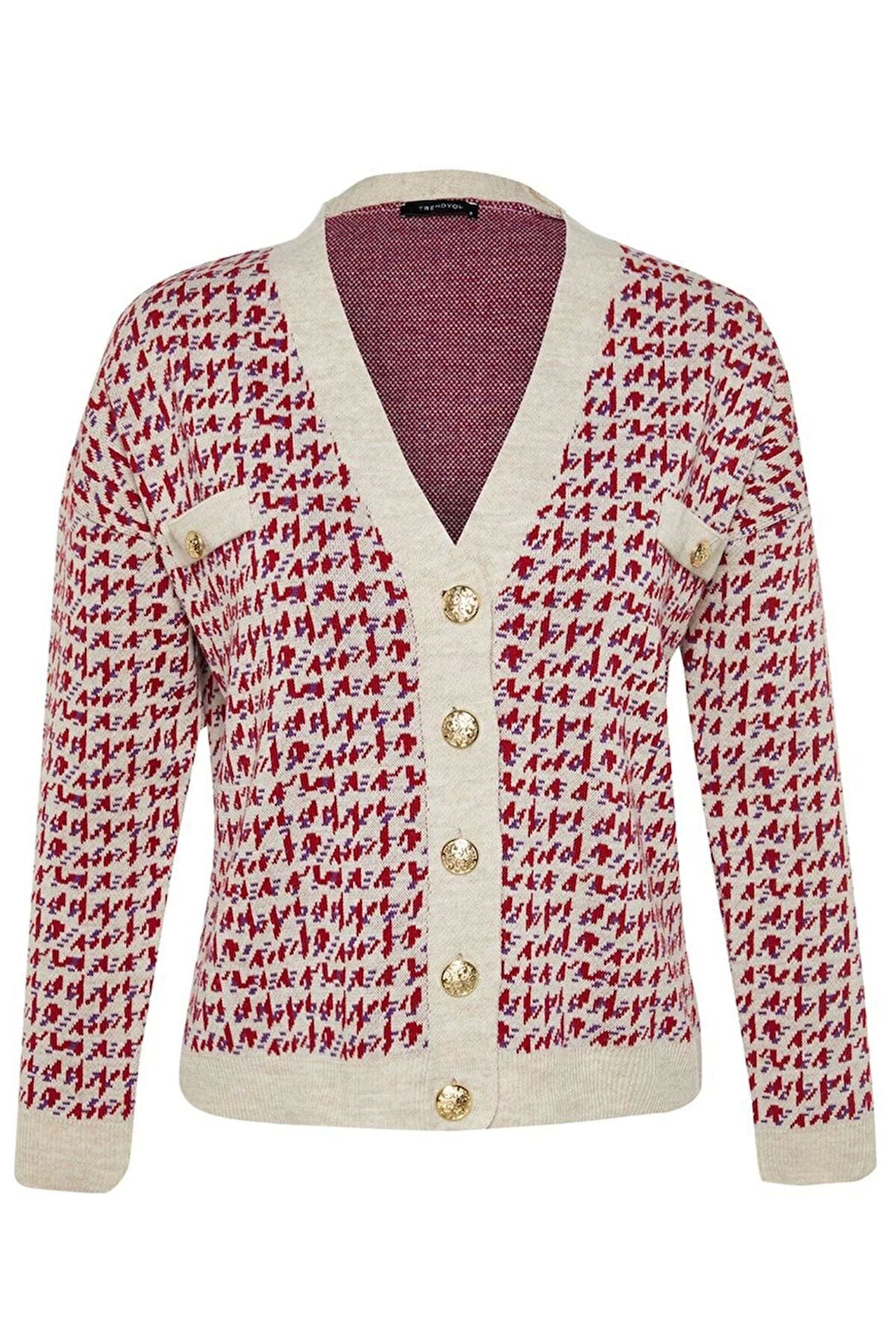 Kadın Moda Şık Regular V Yaka Oversize Geniş Kalıp Triko Hırka