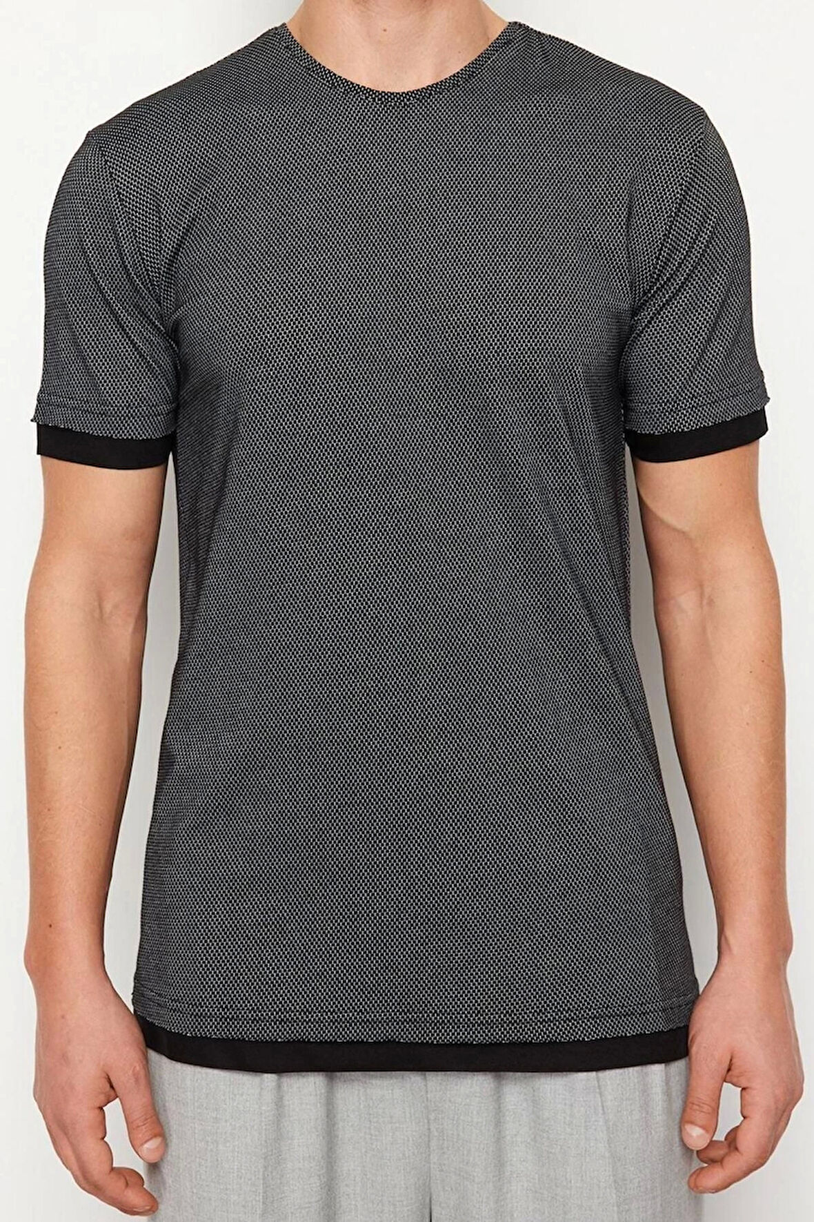 Yeni Sezon Regular Pamuk Polyester Bisiklet Yaka Kısa Kol Dokulu Desenli Günlük T-Shirt