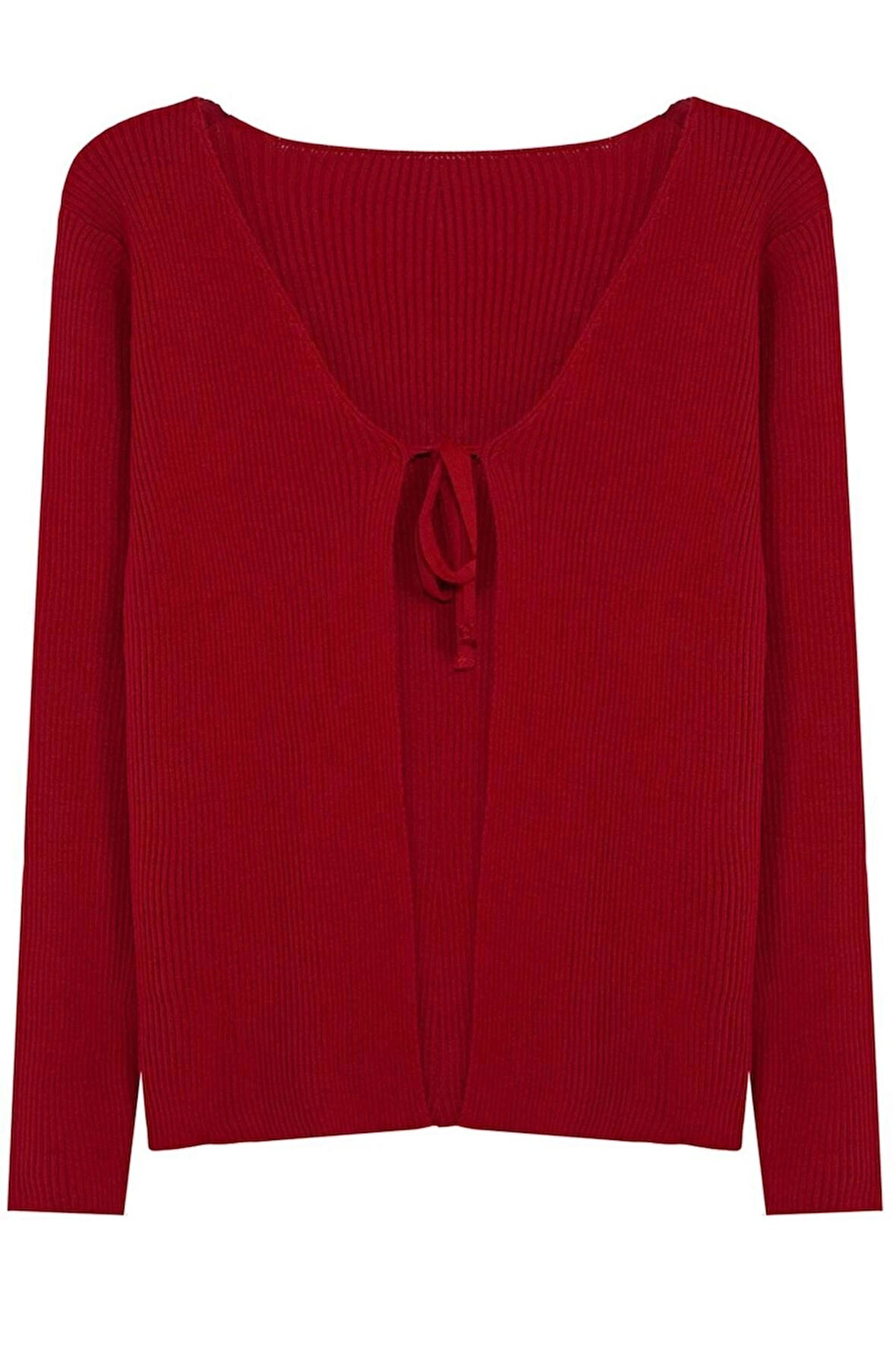 Kadın Büyük Beden Moda Şık Crop V Yaka Uzun Kol Düz Bağlama Detaylı İnce Triko Hırka&Atlet Takım