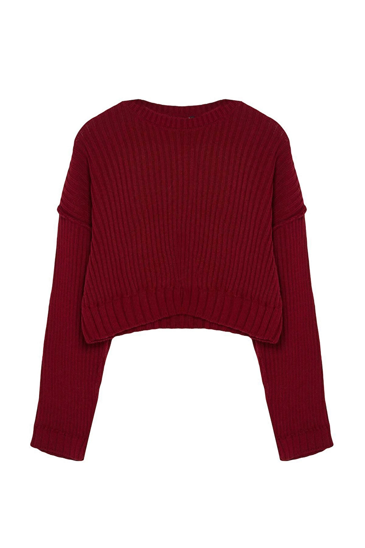 Kadın Moda Şık Bisiklet Yaka Standart Kol Crop Süper Triko Kazak