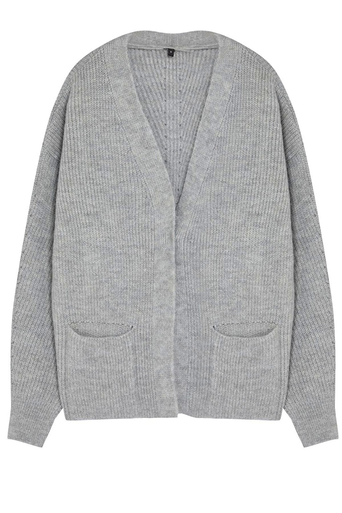 Kadın Moda Şık Regular V Yaka Oversize Süper Geniş Kalıp Yumuşak Dokulu Cep Detaylı Triko Hırka