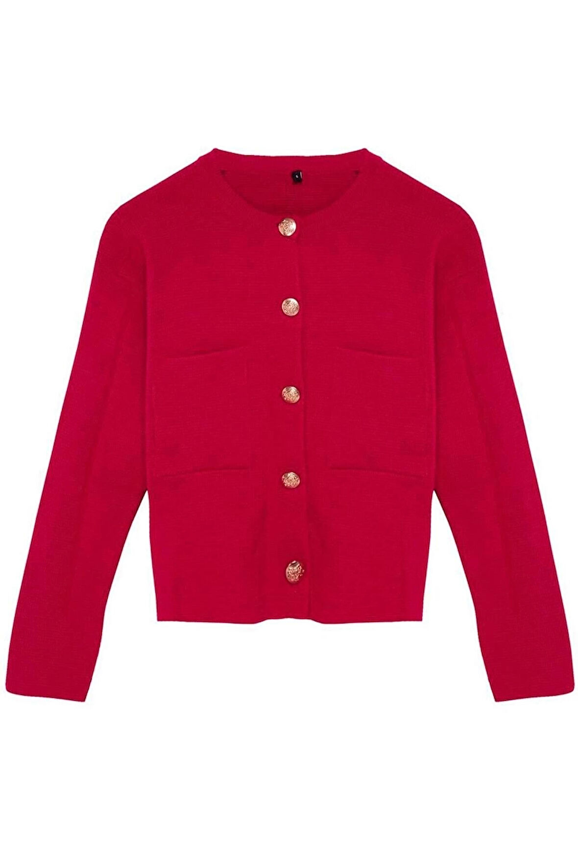 Kadın Moda Şık Regular Bisiklet Yaka Regular Düğme Detaylı Ceket Görünümlü Triko Hırka