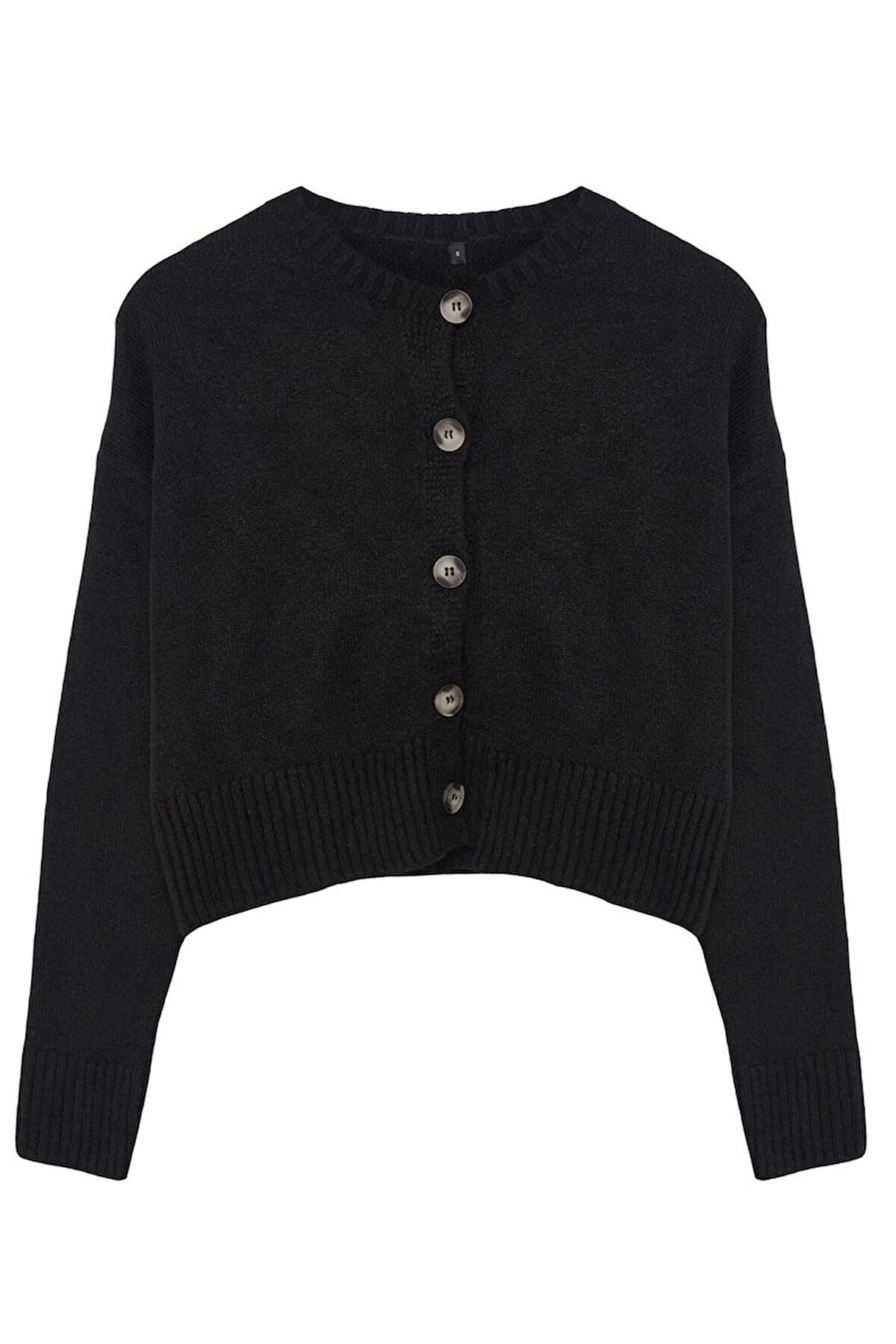 Kadın Moda Şık Crop Bisiklet Yaka Regular Crop Yumuşak Dokulu Düğmeli Triko Hırka