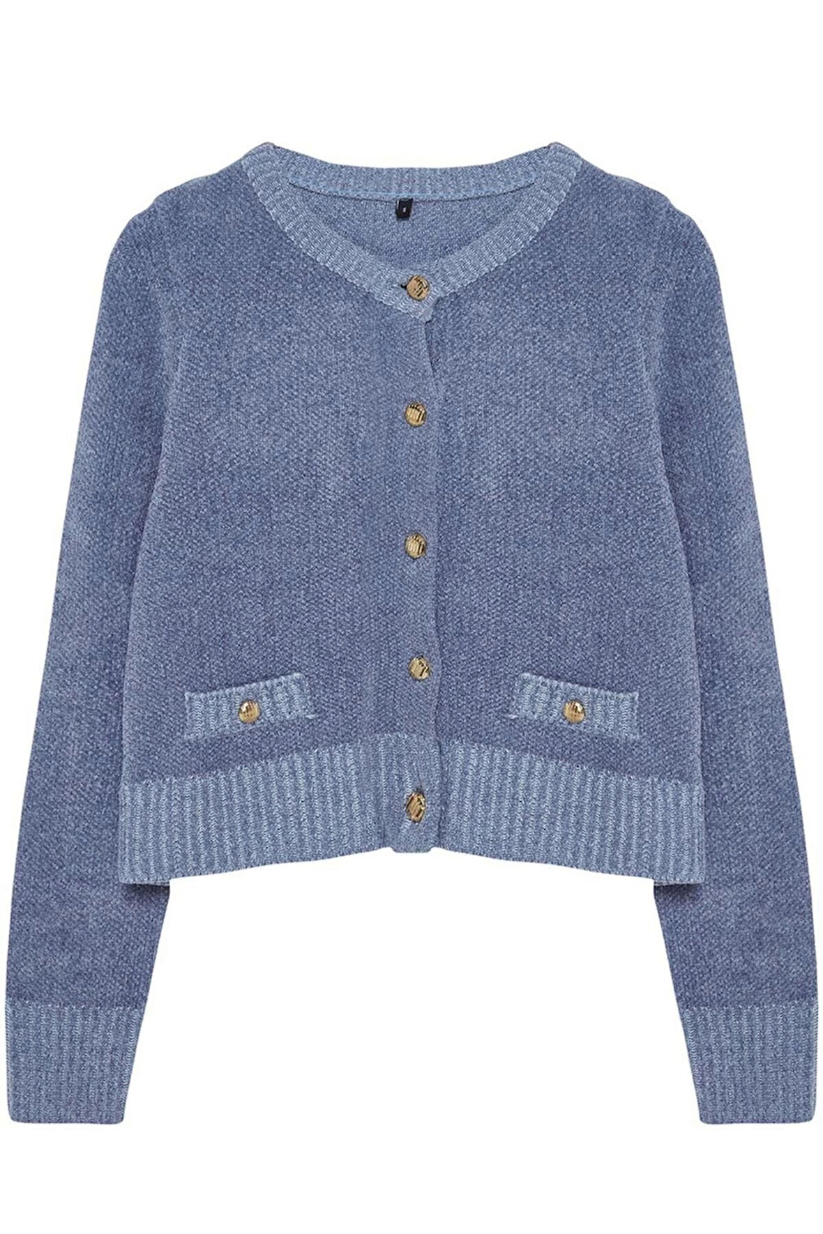 Kadın Moda Şık Crop Bisiklet Yaka Regular Premium İplik Cep Detaylı Triko Hırka