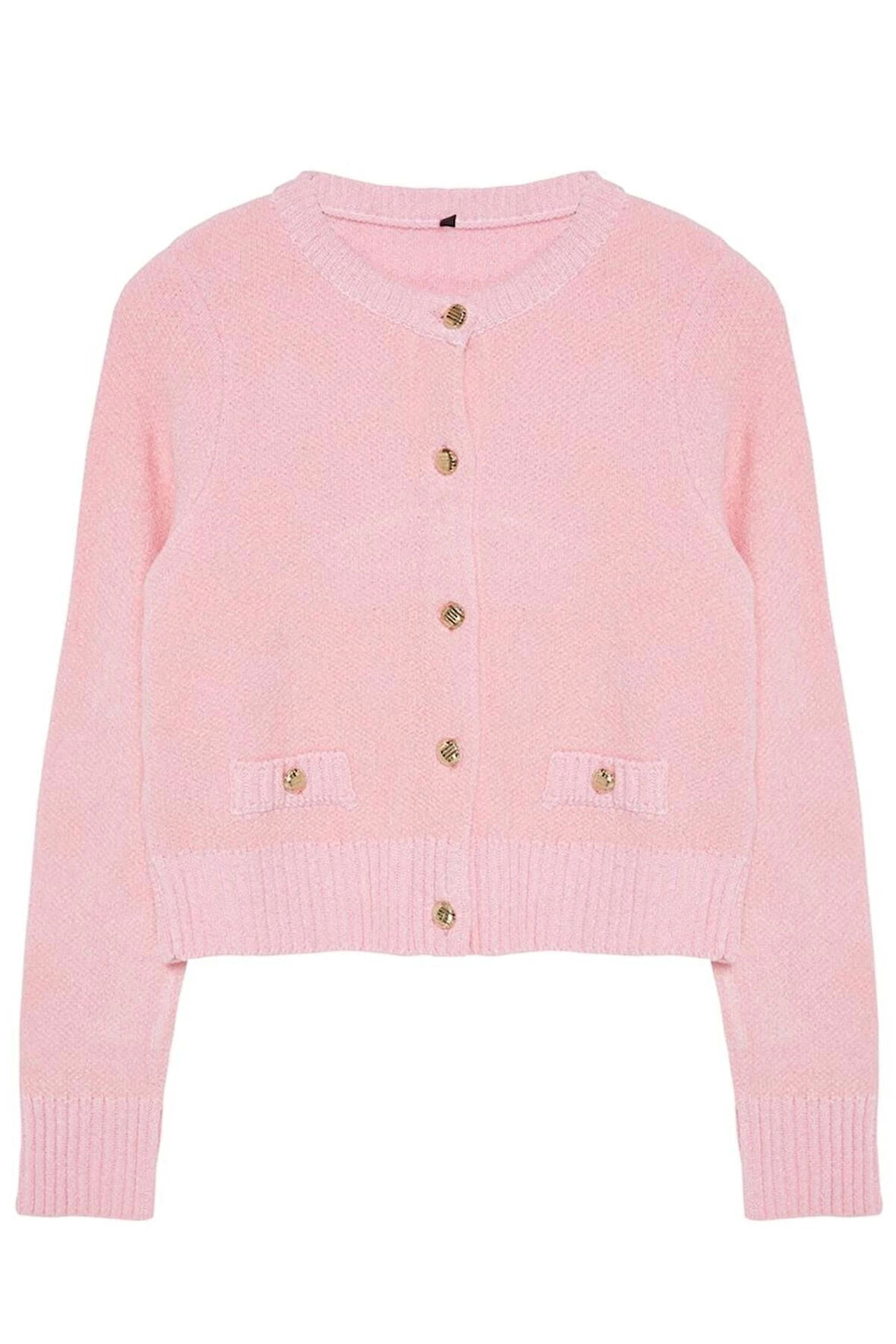 Kadın Moda Şık Crop Bisiklet Yaka Regular Premium İplik Cep Detaylı Triko Hırka