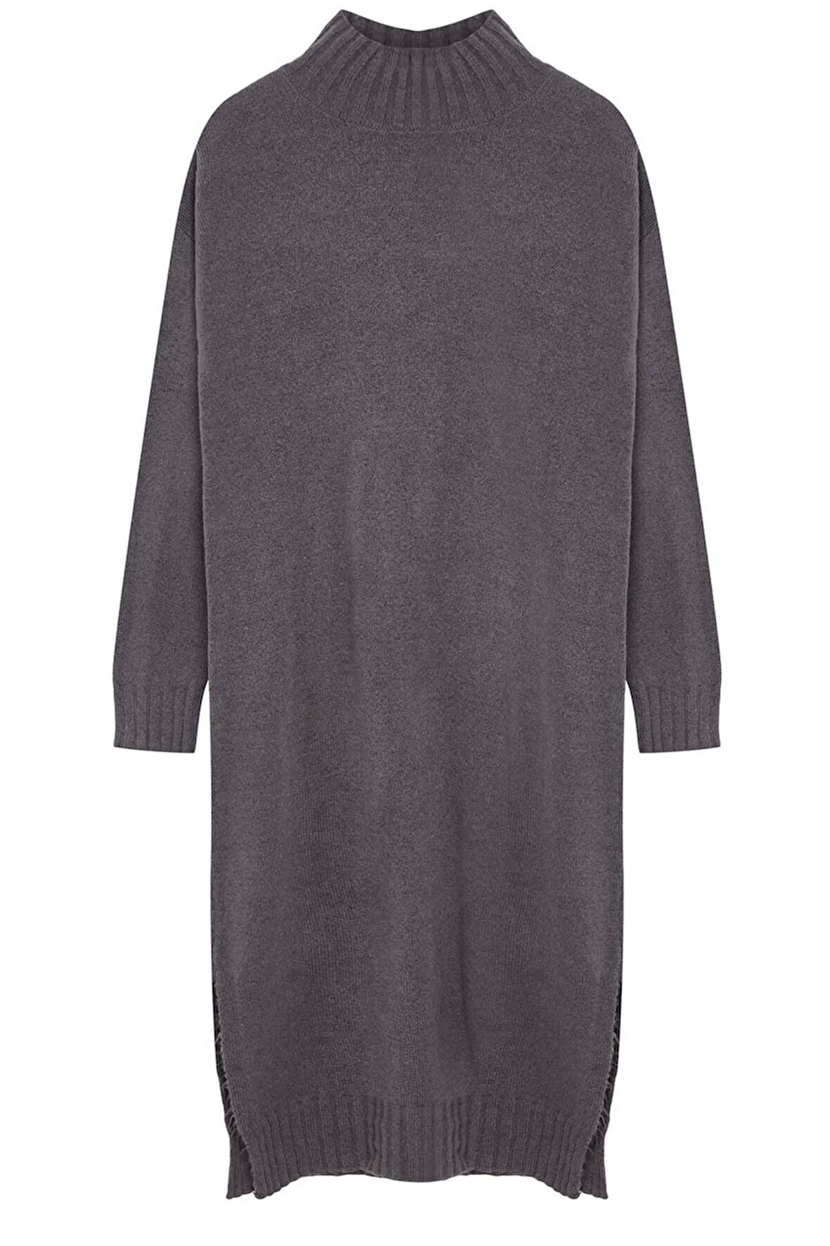 Kadın Moda Şık Midi Boy Dik Yaka Oversize Triko Geniş Kalıp Yumuşak Dokulu Elbise