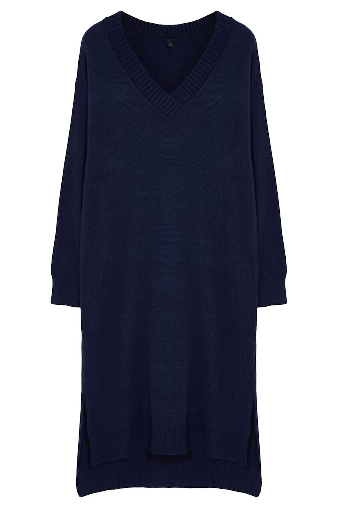 Kadın Moda Şık Maxi Boy V Yaka Oversize Triko Geniş Kalıp Elbise