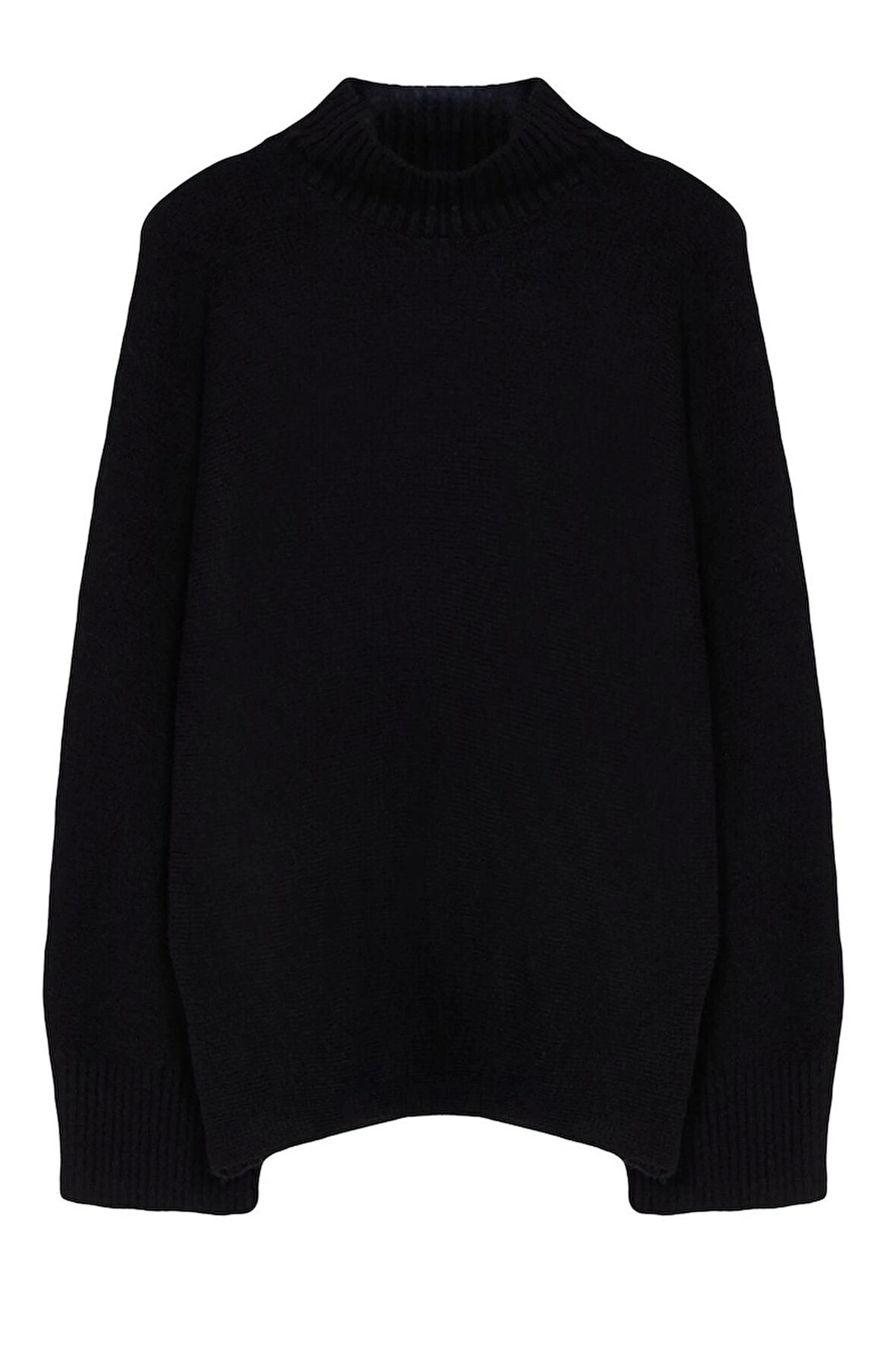 Kadın Moda Şık Regular Dik Yaka Uzun Kol Düz Yumuşak Dokulu Geniş Kalıp Triko Kazak