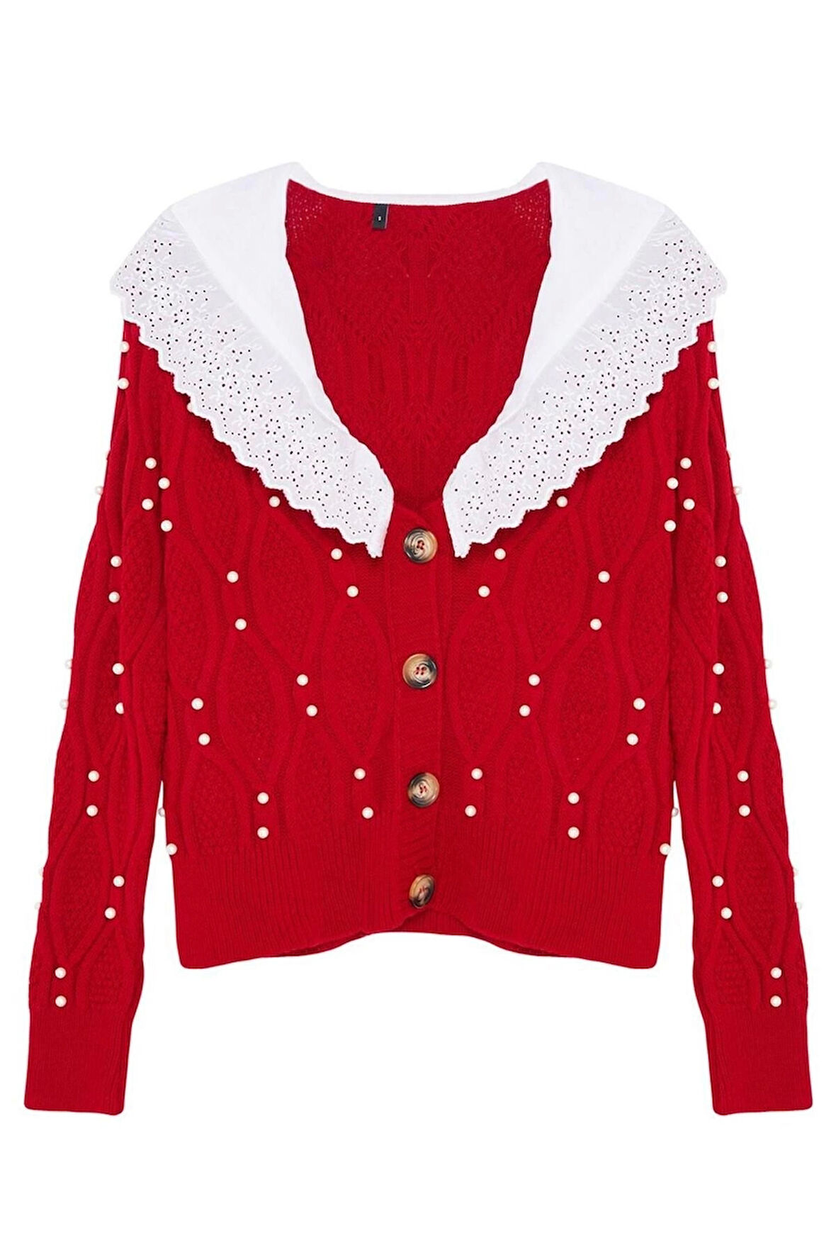 Kadın Moda Şık Regular Bebe Yaka Regular Gömlek Garni Yaka Detaylı Triko Hırka