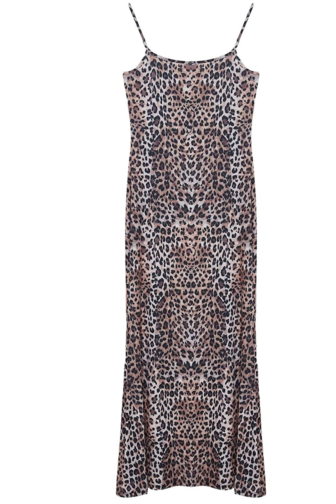 Kadın Moda Şık Maxi Boy Kare Yaka Slim Çiçekli Bodycone Vücuda Oturan Askılı Esnek Örme Elbise