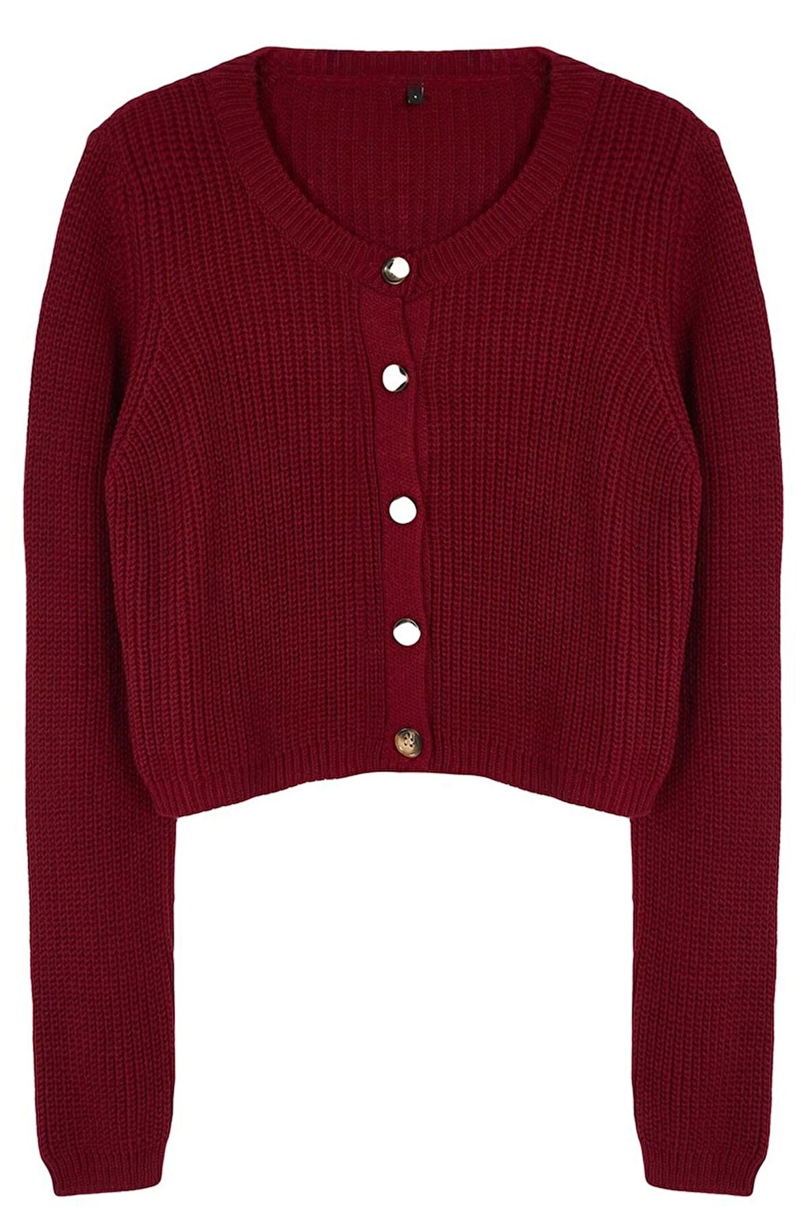 Kadın Moda Şık Crop Bisiklet Yaka Regular Süper Crop Basic Triko Hırka