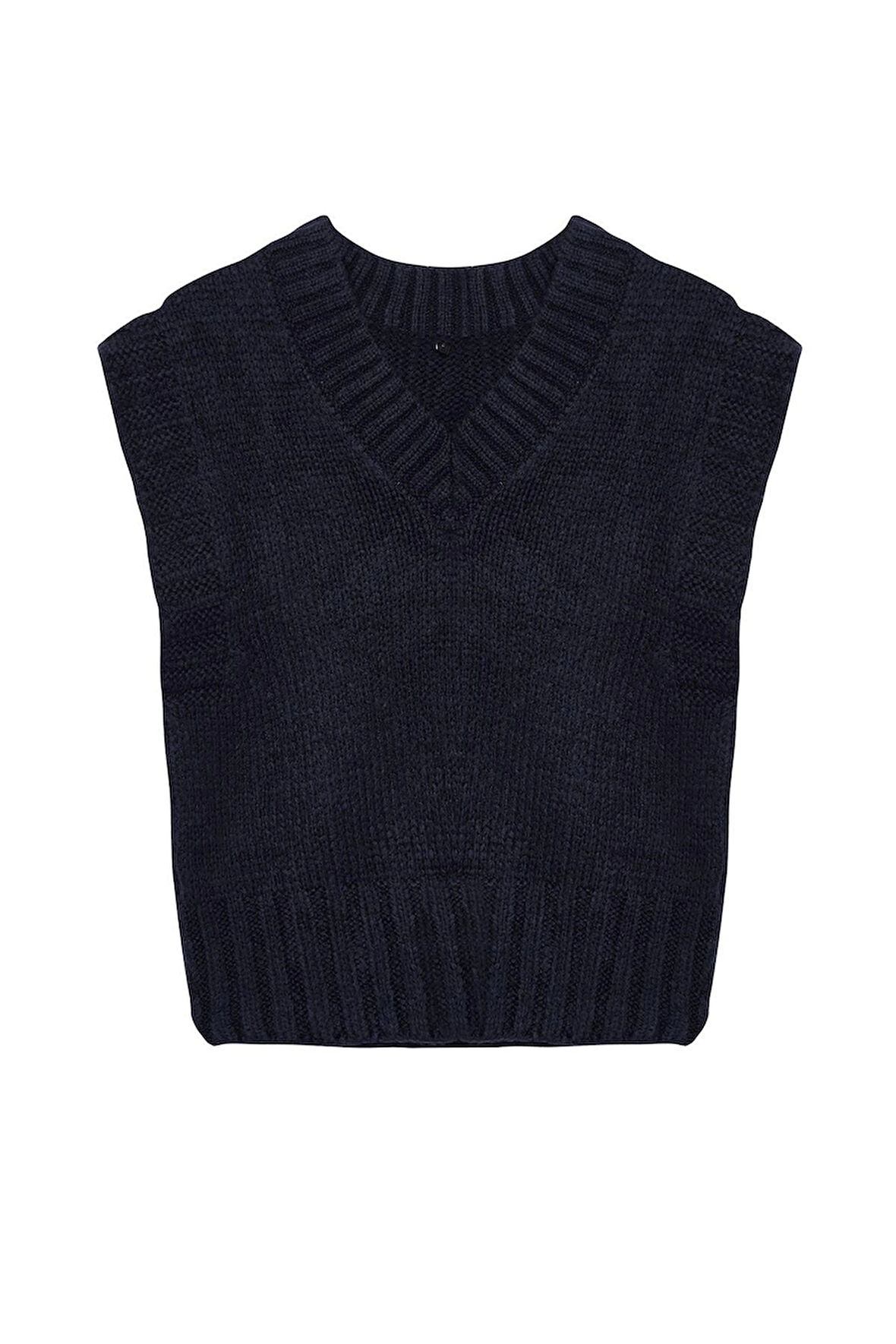 Kadın Moda Şık V Yaka Standart Kol Crop Yumuşak Dokulu Triko Süveter