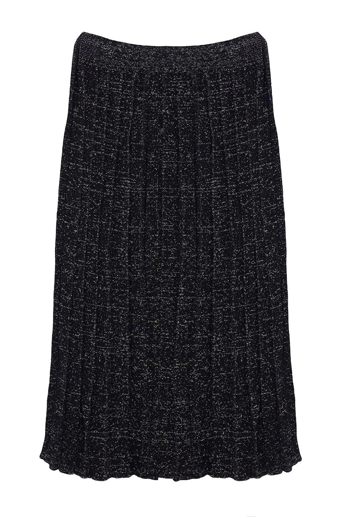Kadın Moda Stil Midi Astarsız Triko Midi Simli Pileli Triko Etek