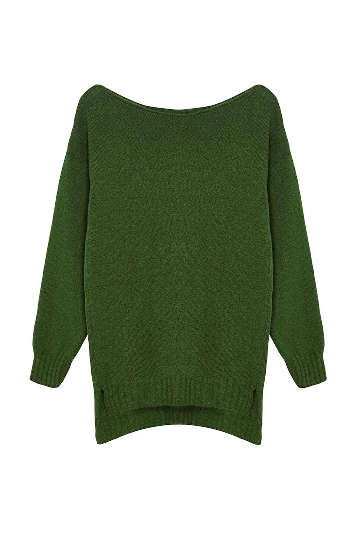 Kadın Moda Şık Kayık Yaka Standart Kol Regular Yünlü Basic Triko Kazak