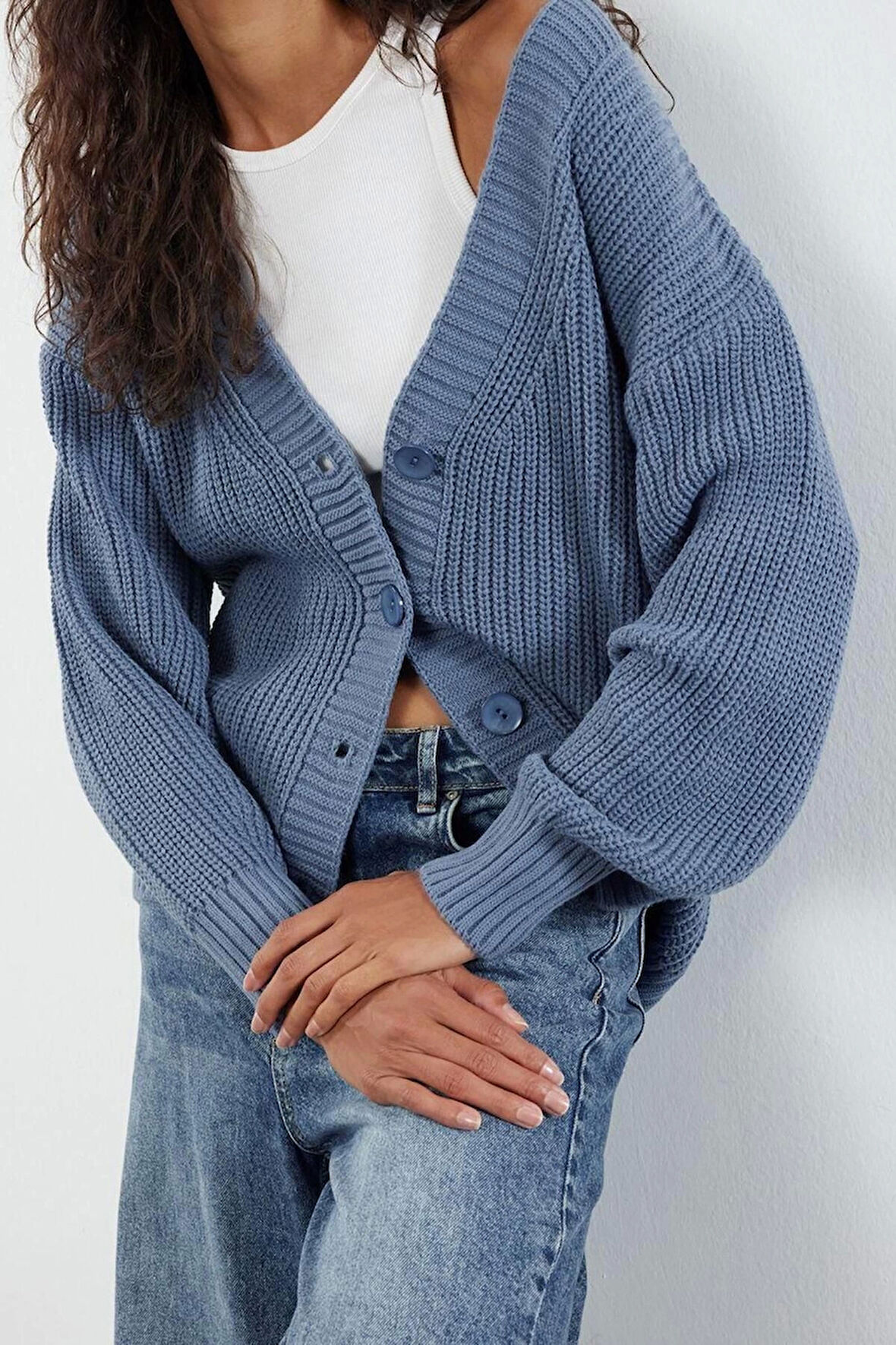 Kadın Moda Şık Regular V Yaka Regular Basic V Yaka Triko Hırka