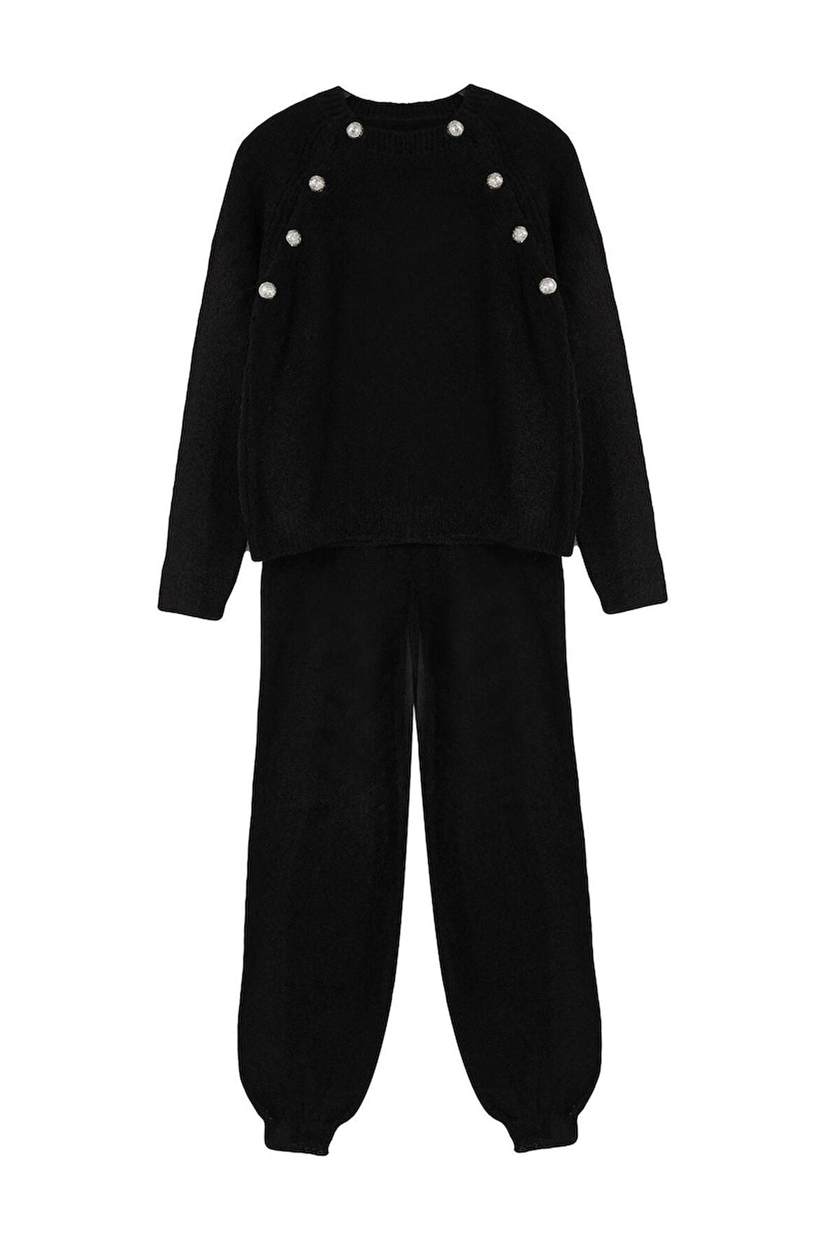 Kadın Moda Şık Regular Boy Uzun Kollu Buklet İplikli Triko Alt-Üst Takım