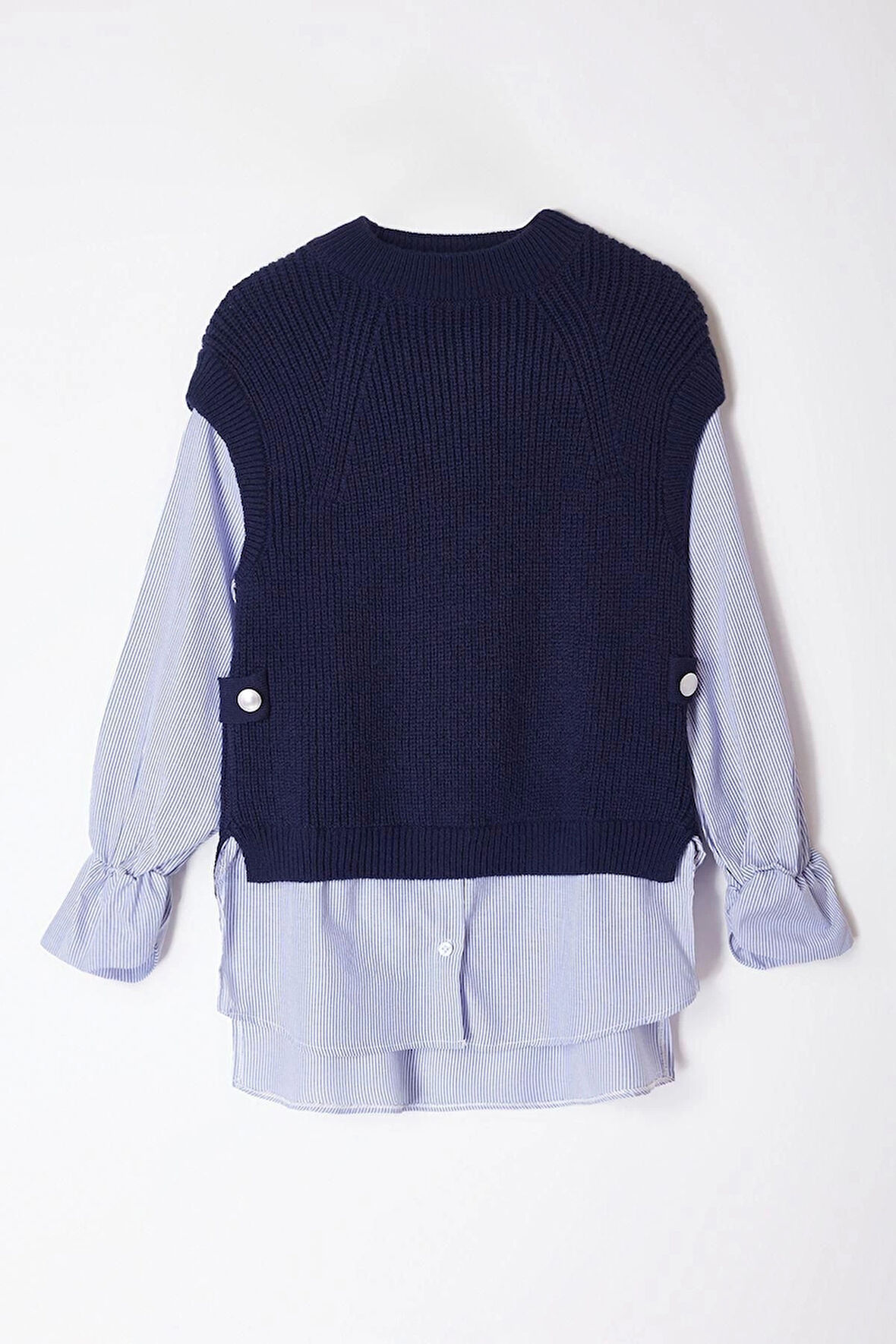 Kadın Moda Şık Dik Yaka Standart Kol Regular Yumuşak Dokulu Garni Detaylı Triko Kazak