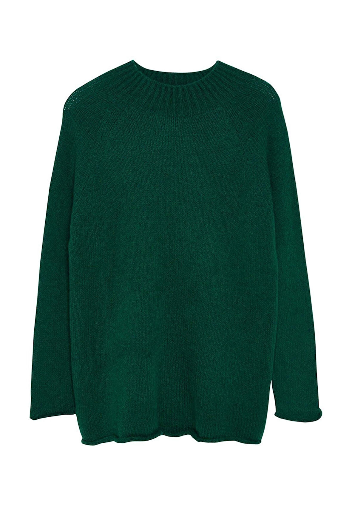 Kadın Moda Şık Dik Yaka Reglan Kol Uzun Yumuşak Dokulu Dikişsiz Triko Kazak