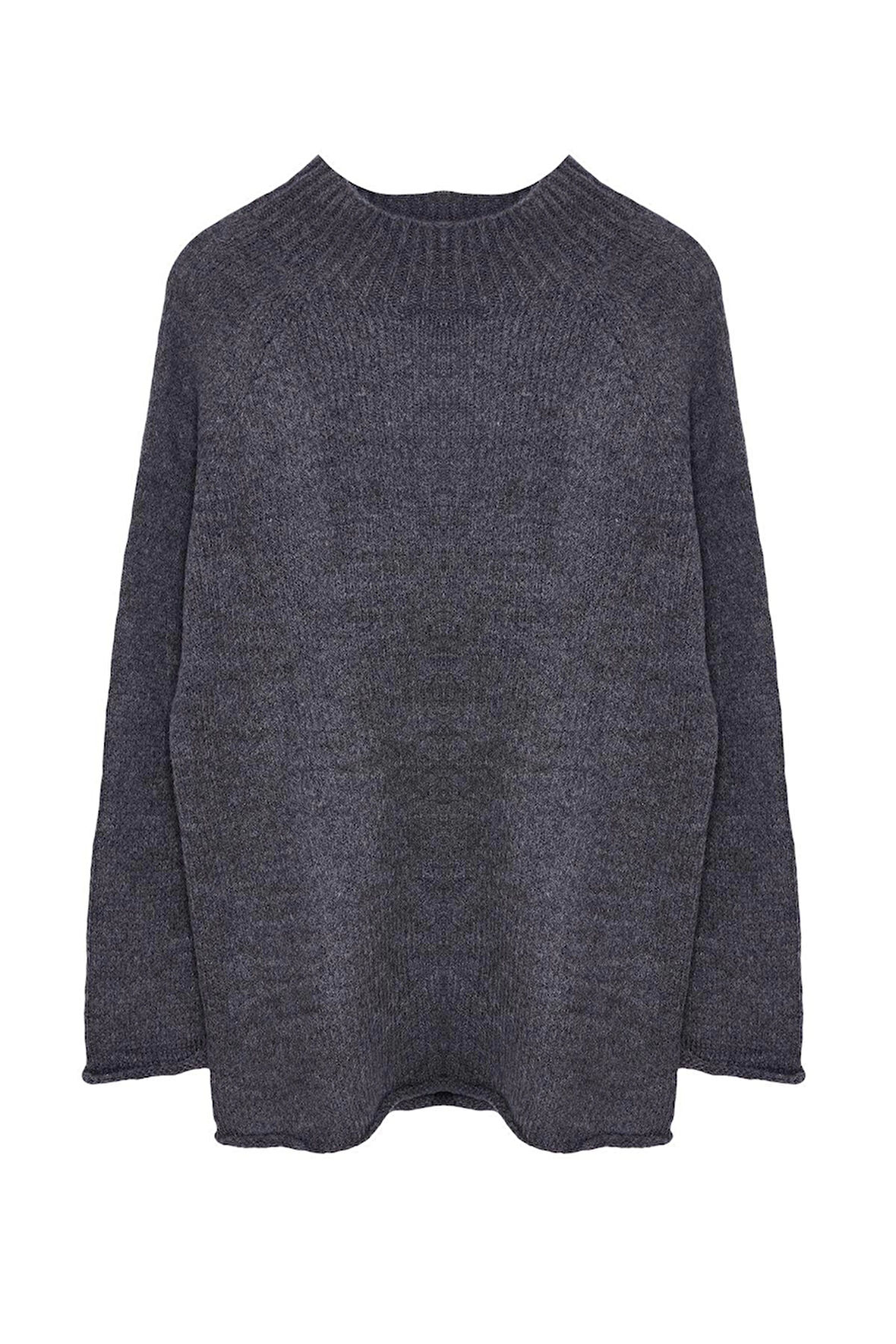 Kadın Moda Şık Dik Yaka Reglan Kol Uzun Yumuşak Dokulu Dikişsiz Triko Kazak