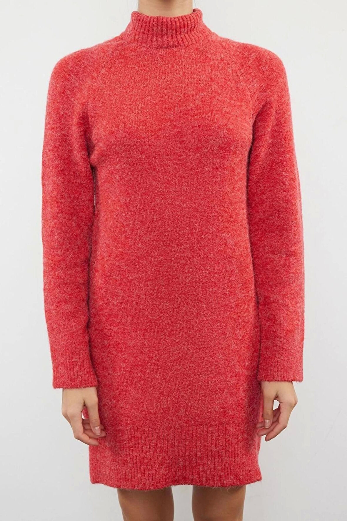 Yeni Regular Casual Günlük Tek Plaka Triko Dik Yaka Uzun Kol Shift Mini Boy Elbise