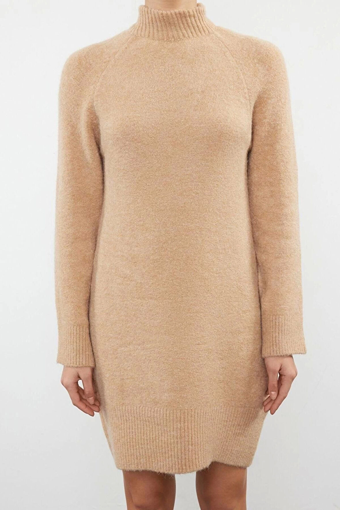 Yeni Regular Casual Günlük Tek Plaka Triko Dik Yaka Uzun Kol Shift Mini Boy Elbise