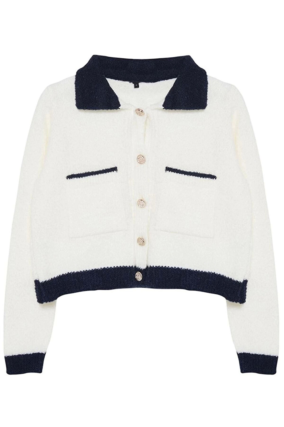 Kadın Moda Şık Regular Polo Yaka Oversize Buklet Polo Yaka Mont Görünümlü Triko Hırka