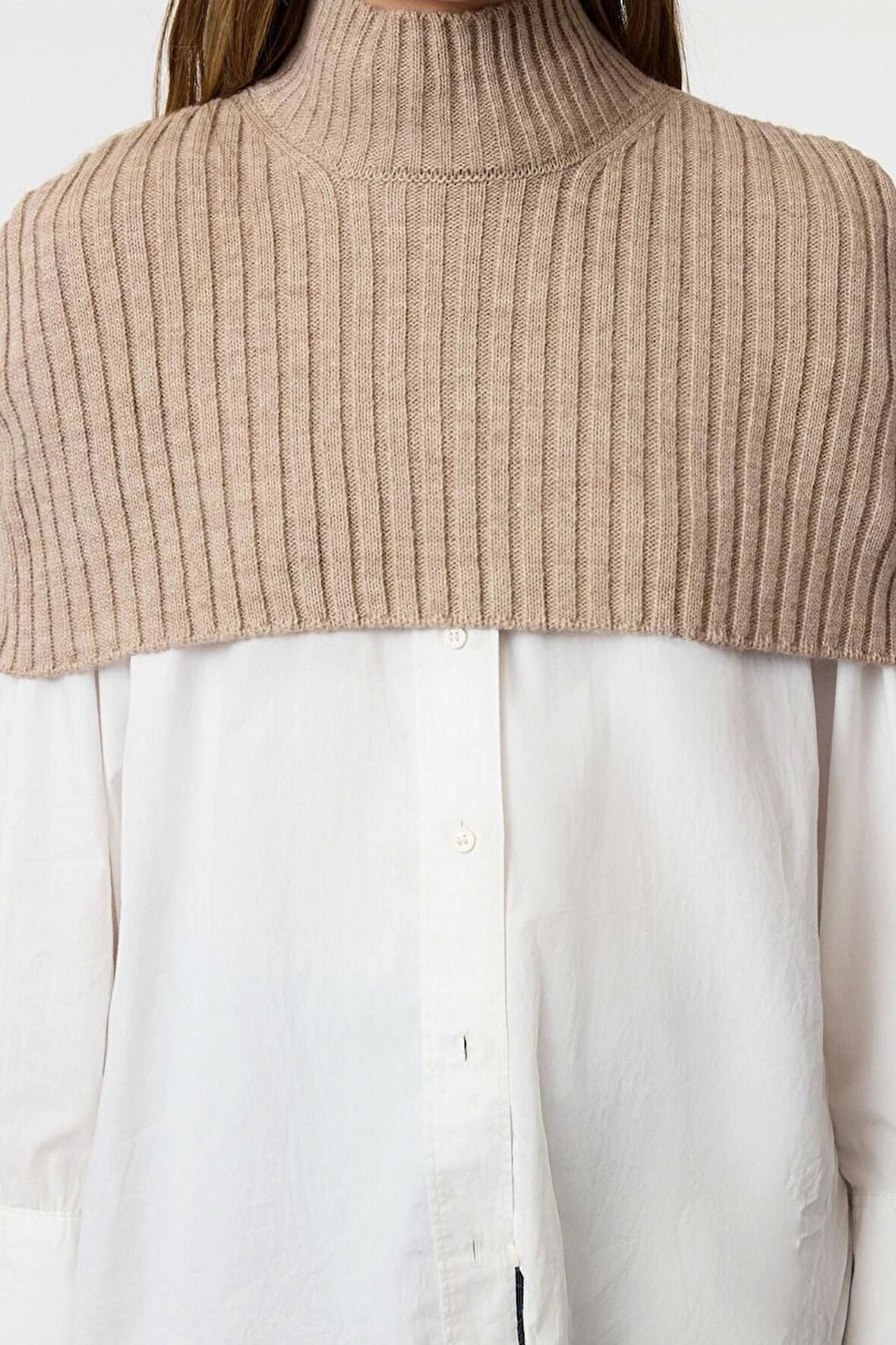 Kadın Moda Şık Dik Yaka Standart Kol Crop Balıkçı Yaka Triko Süveter