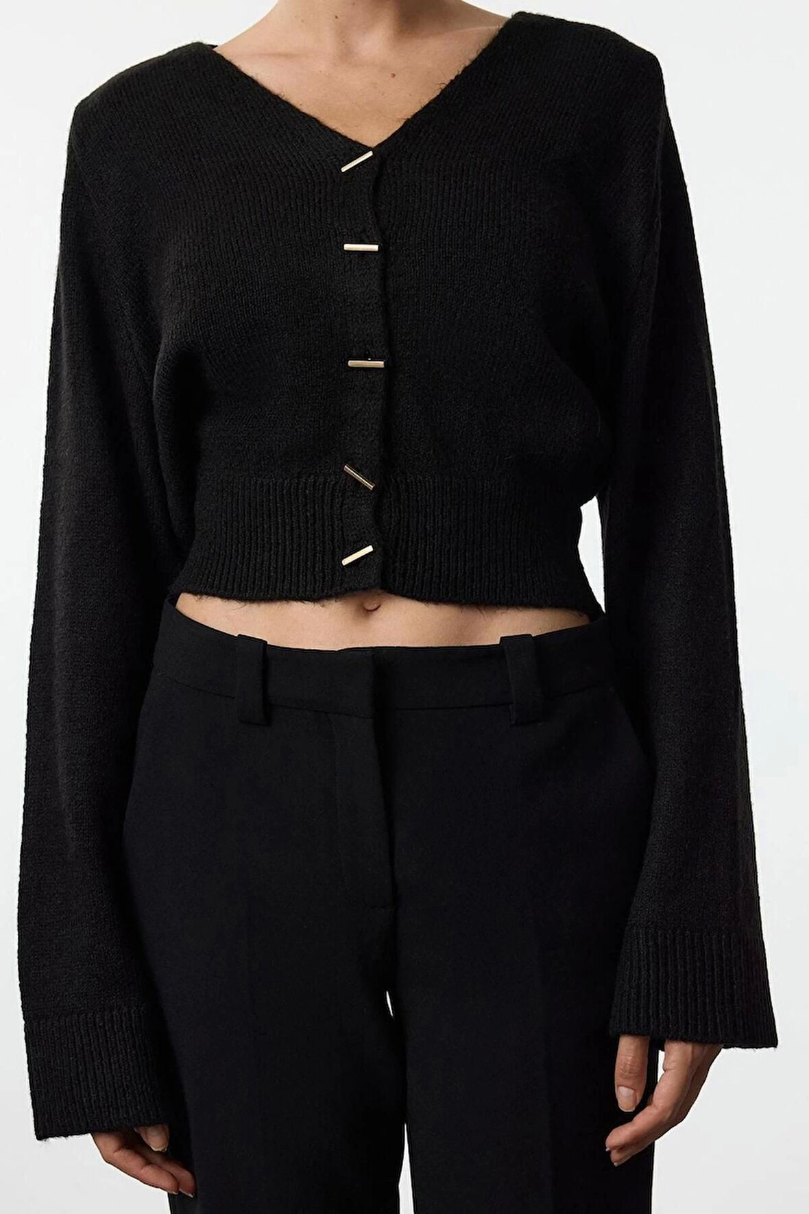Kadın Moda Şık Crop V Yaka Slim V Yaka Crop Triko Hırka