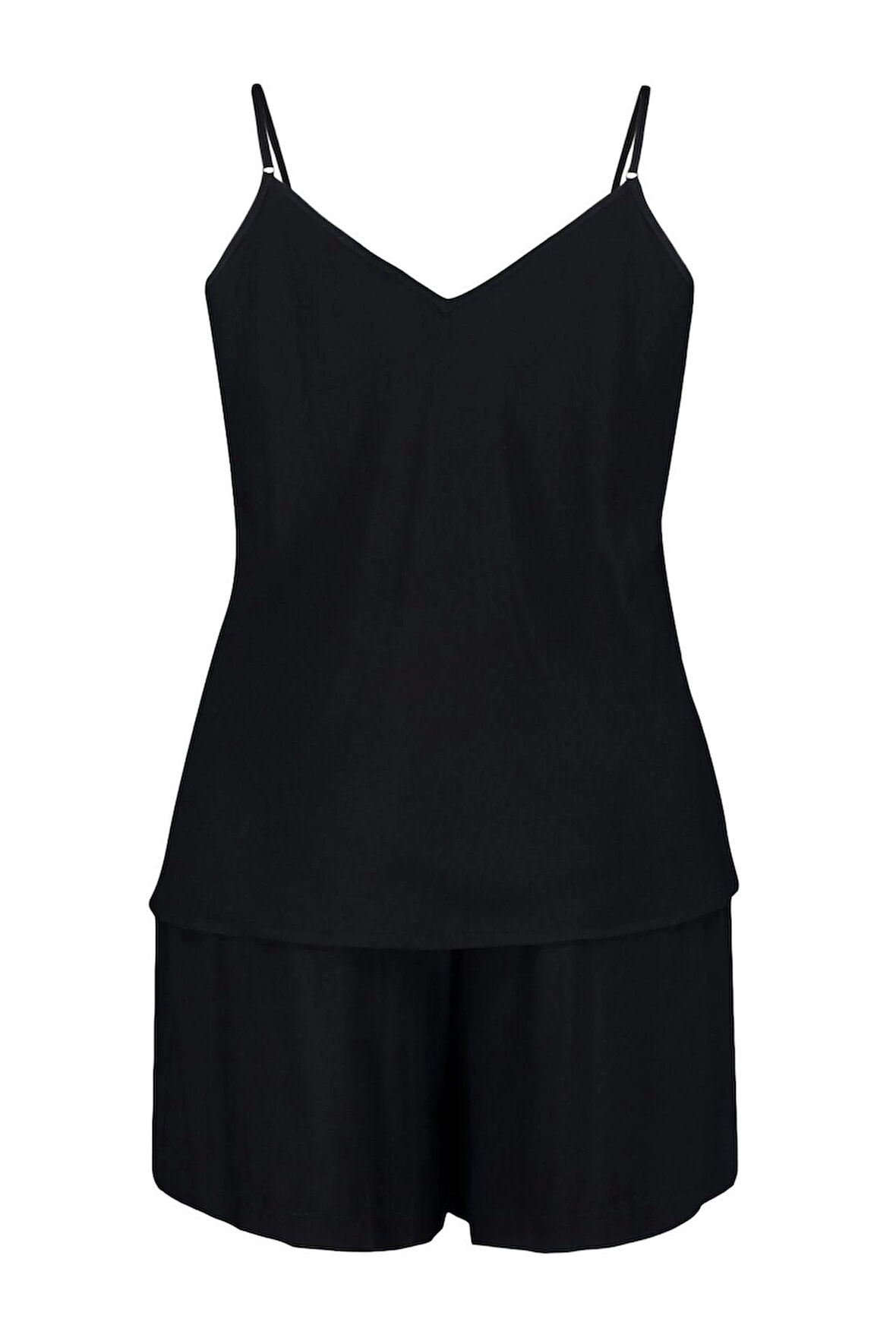 Büyük Beden Kadın Viskon V Yaka Askılı Kol Askılı Viskon Dokuma Pijama Takımı