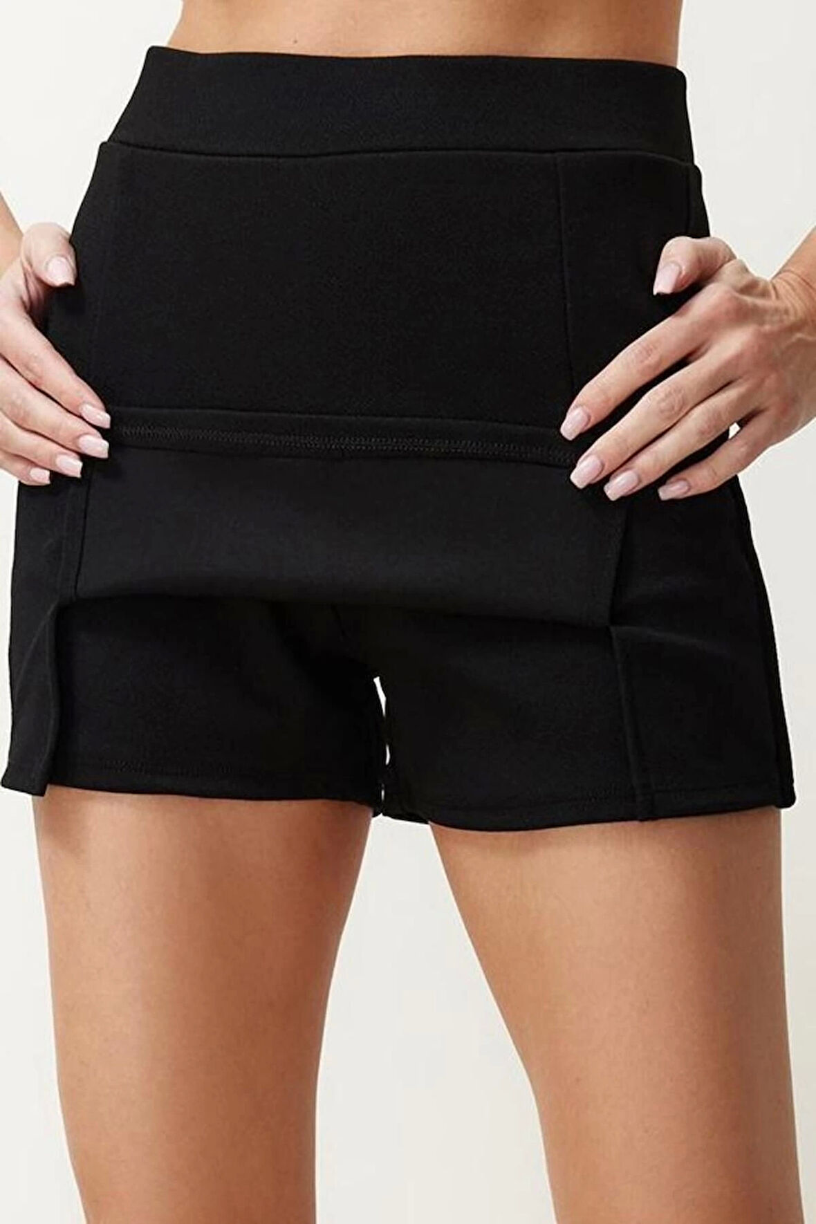 Kadın Moda Stil Mini Astarsız Örme Yırtmaçlı Esnek Mini Etek